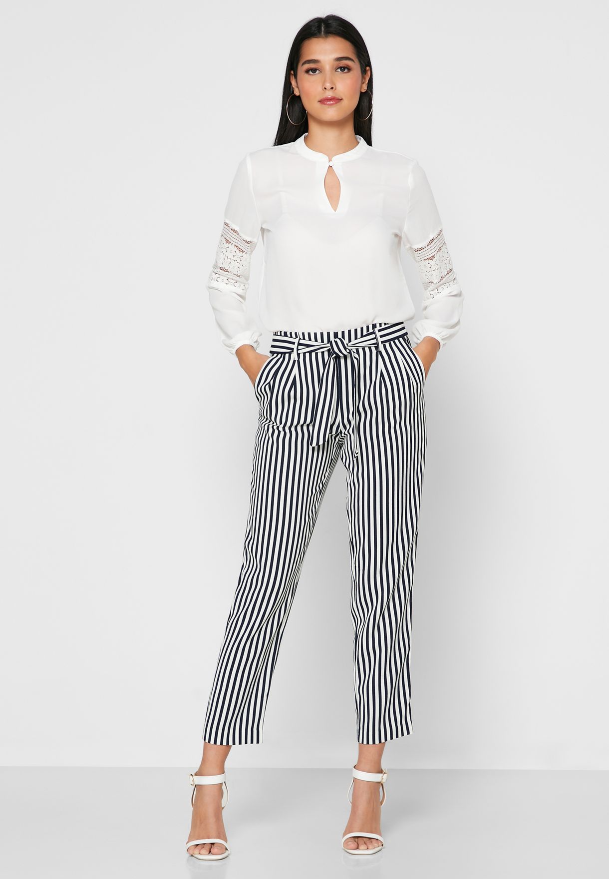 striped pants with tie waist