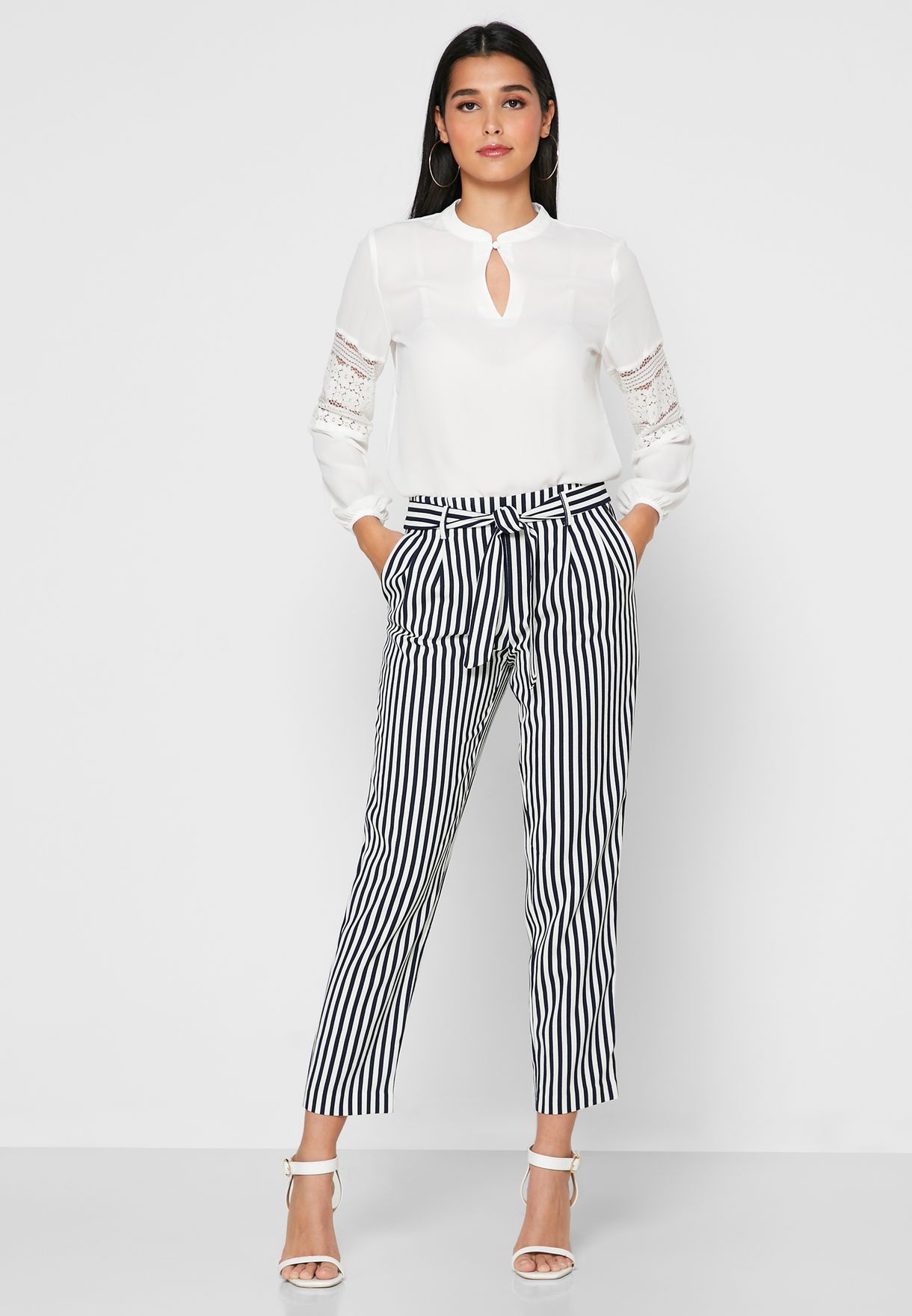 striped pants tie waist