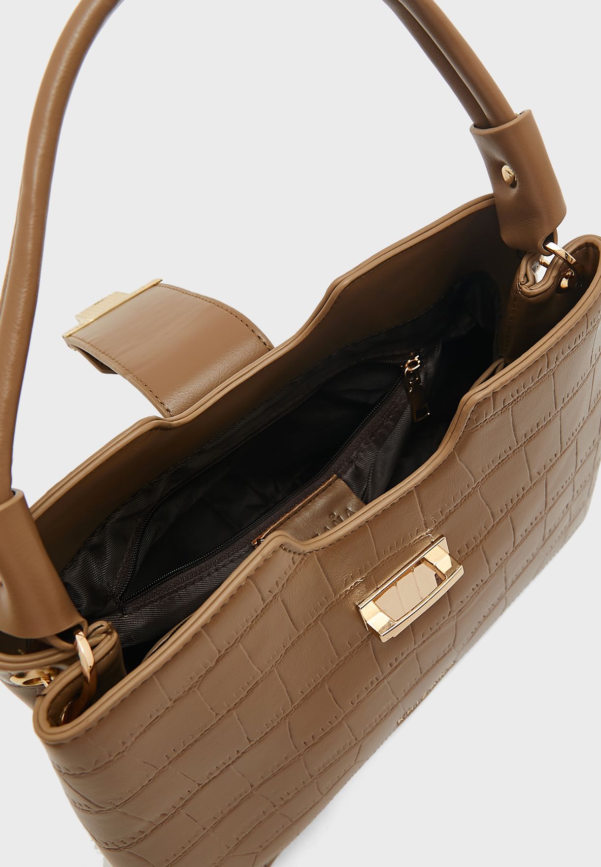Croc Shoulder Handbag With Clasp