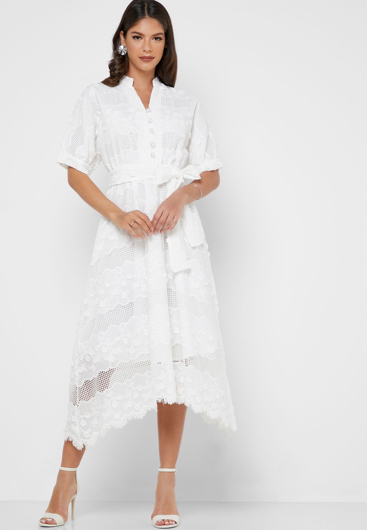 Buy Iconic white Pearl Detail Lace Maxi Dress for Women in Dubai, Abu Dhabi