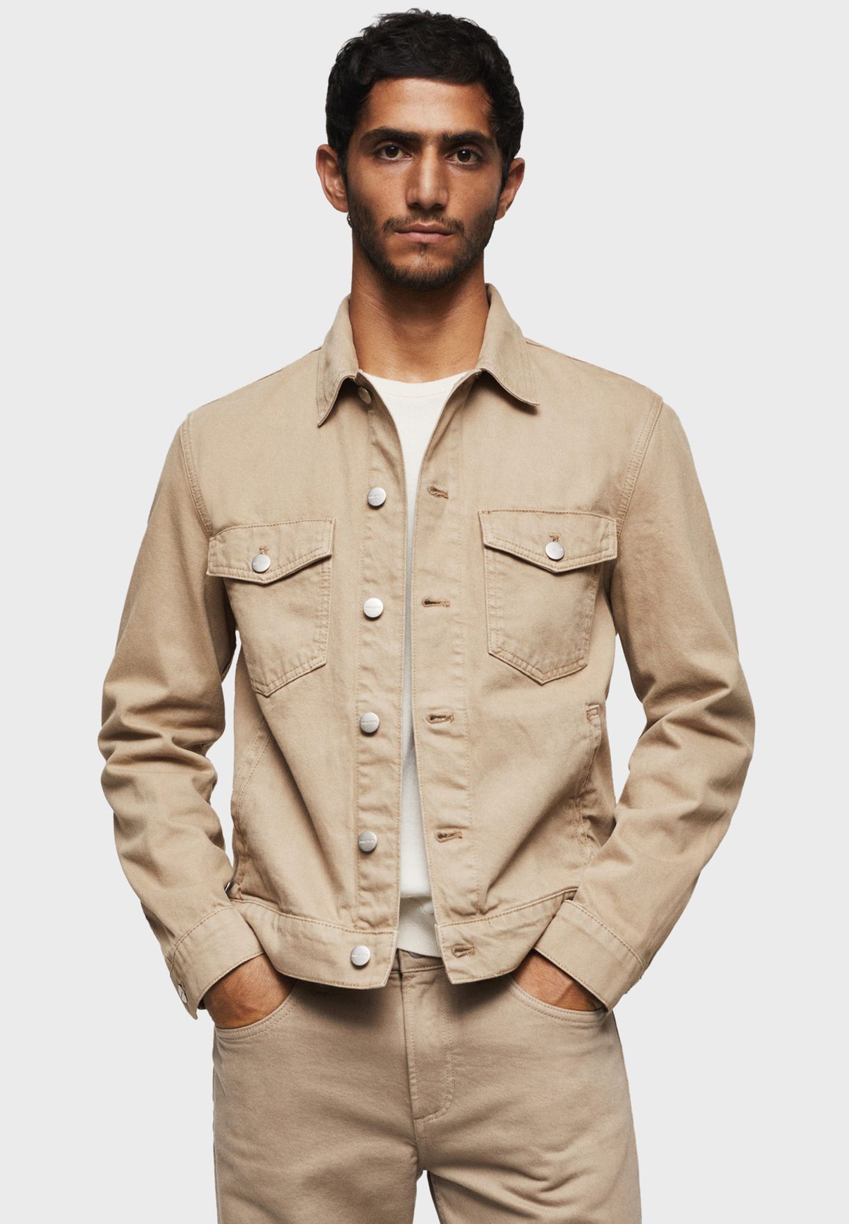 Buy Mango Man beige Light Denim Jacket for Men in Muscat, Salalah