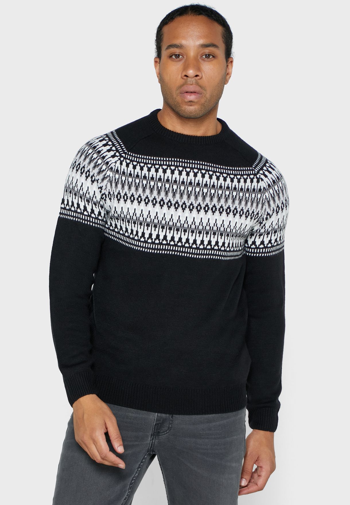black crew neck jumper mens