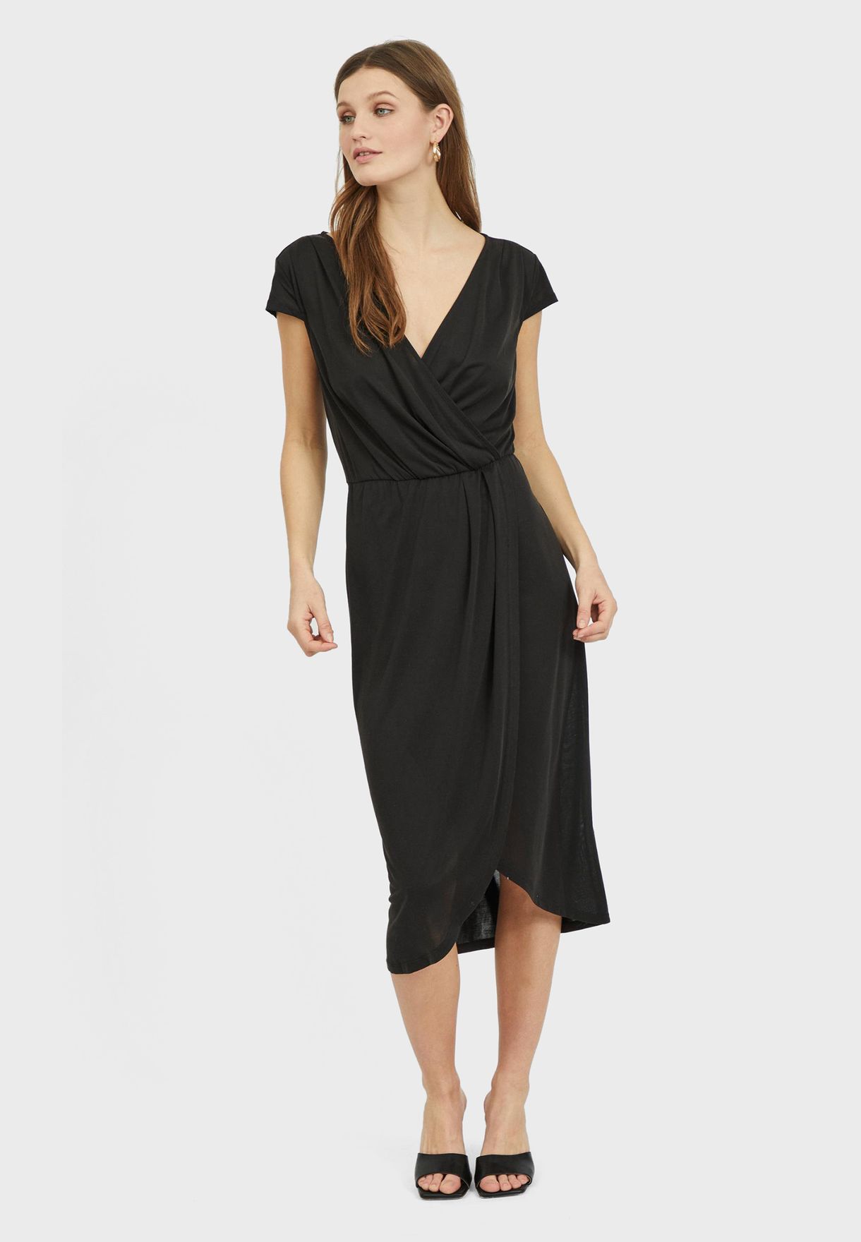 Buy Vila black Pleated Wrap Dress for Women in MENA, Worldwide