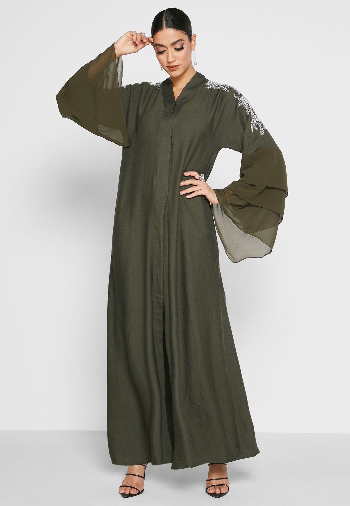 Buy Hayas Closet green Ruffle Sleeves Pleated Abaya for Women in MENA ...