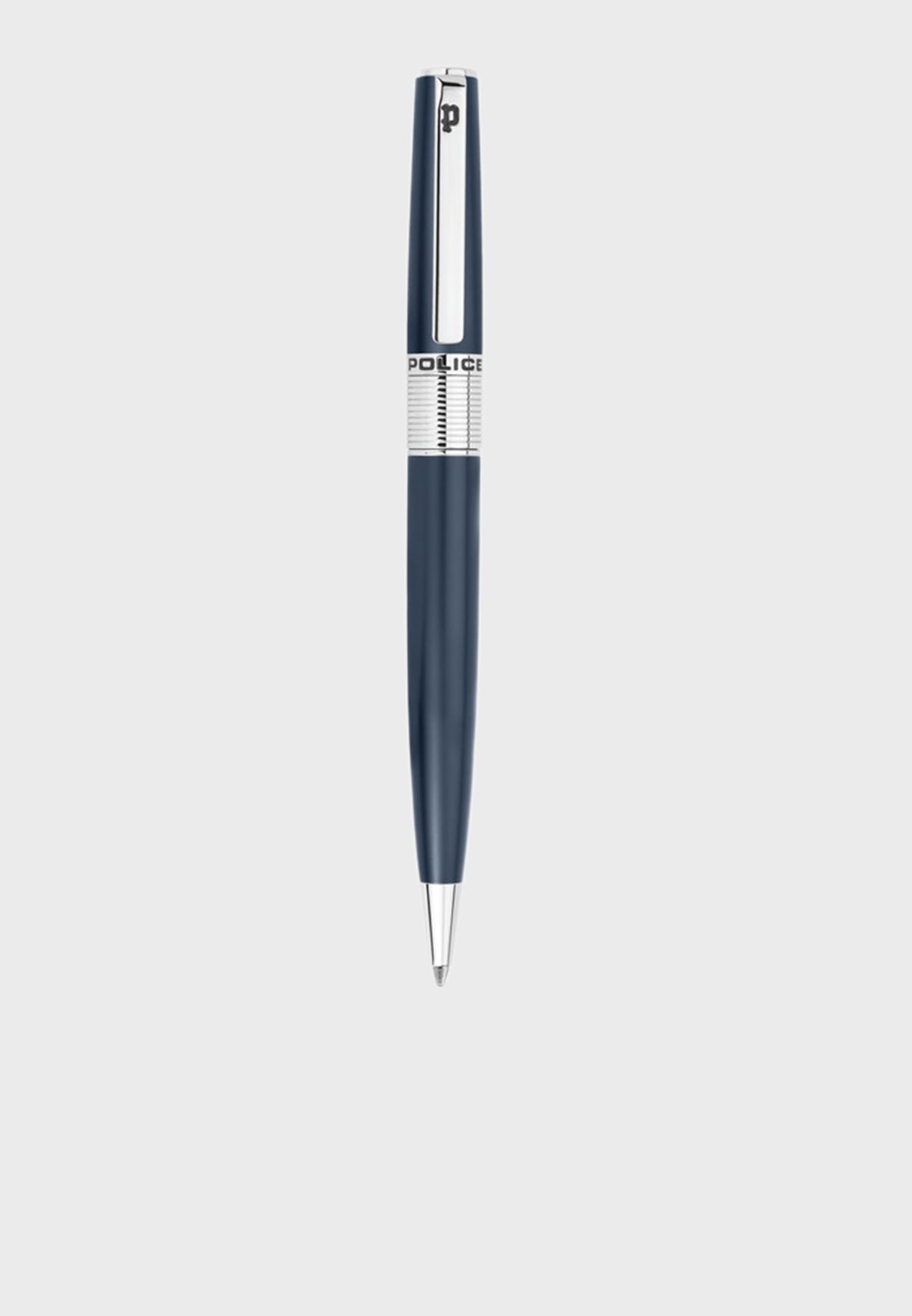 Police Serif Blue Pen With Stainless Steel Plating