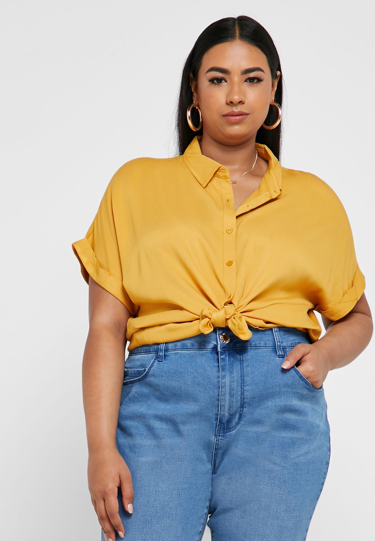 yellow front tie shirt