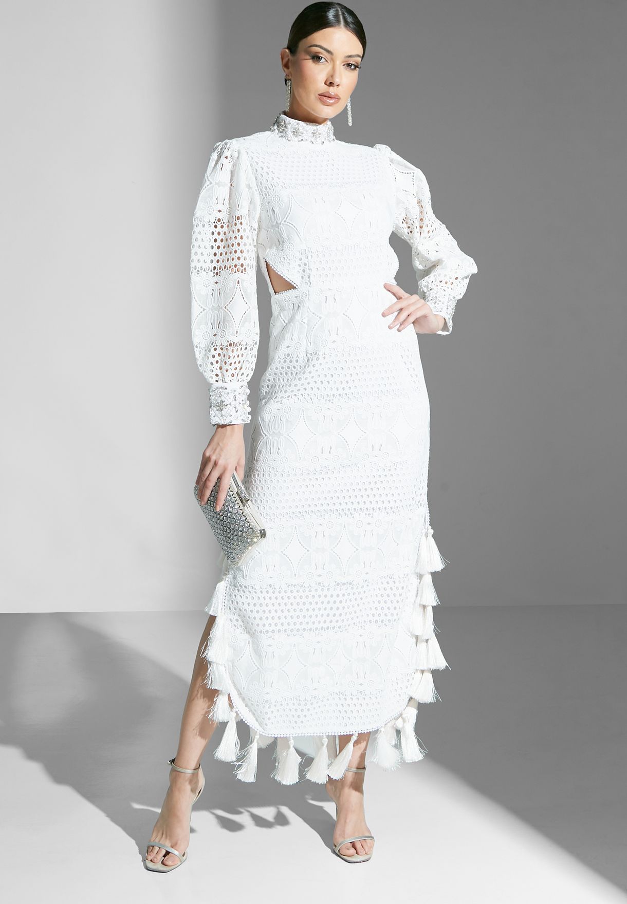 Balloon Sleeve Broidered Dress