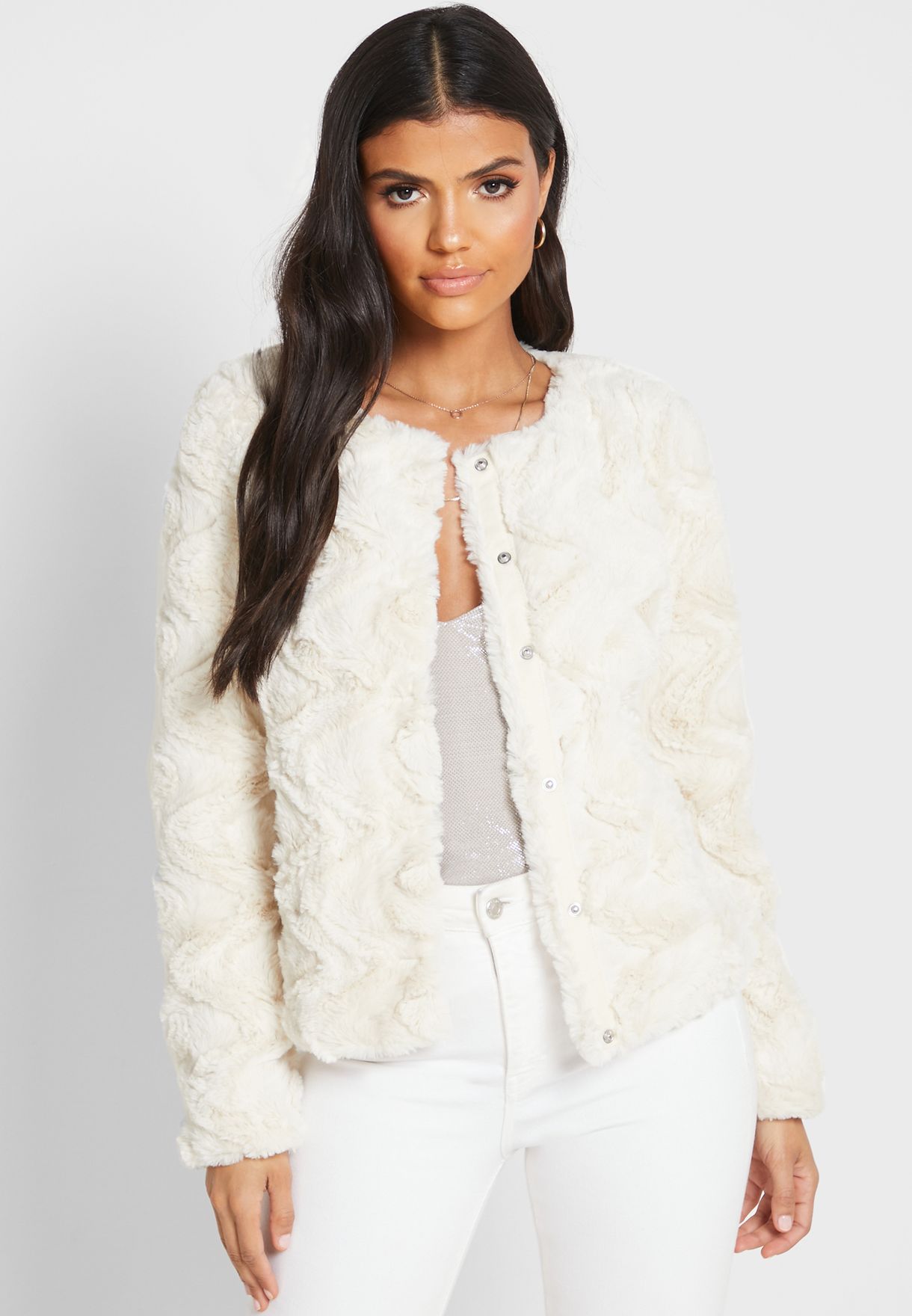 Buy Vero Moda white Faux Fur Jacket for Women in MENA,