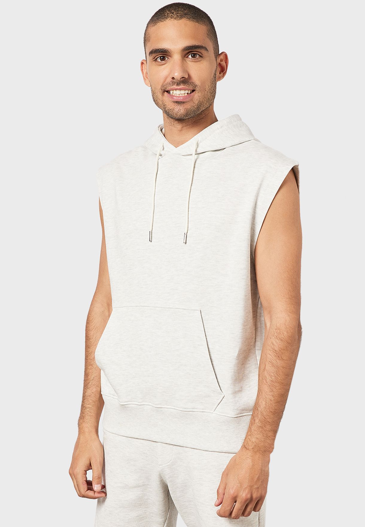 Buy Mango Man grey Essential Sleeveless Hoodie for Men in Riyadh, Jeddah