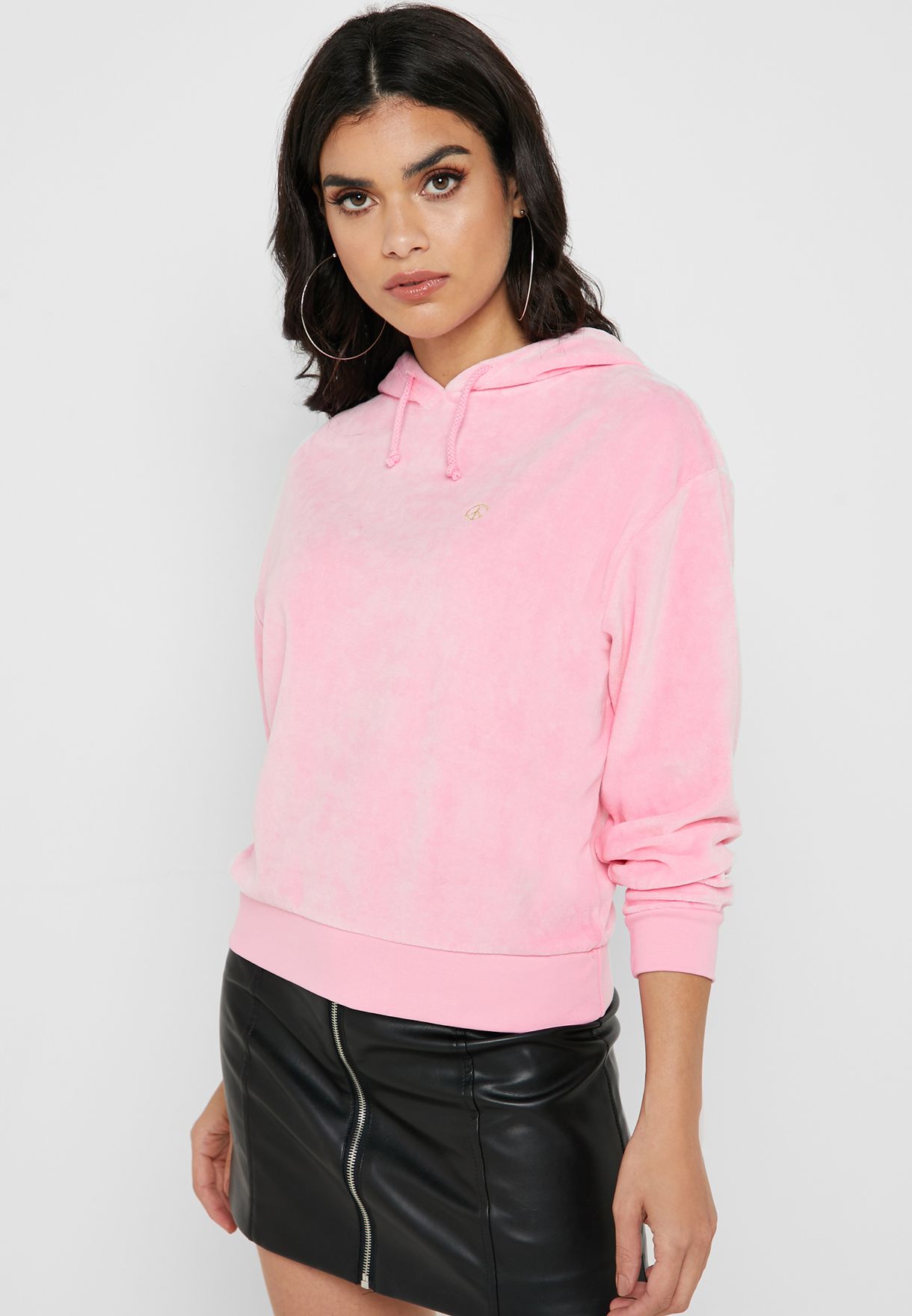 pink velour hoodie women's