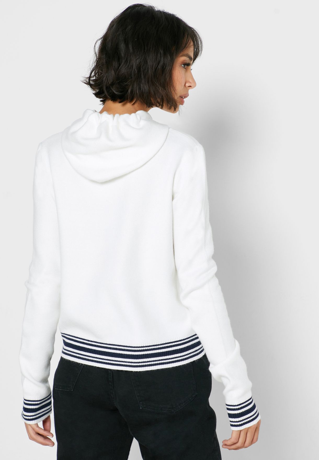 striped hem hoodie