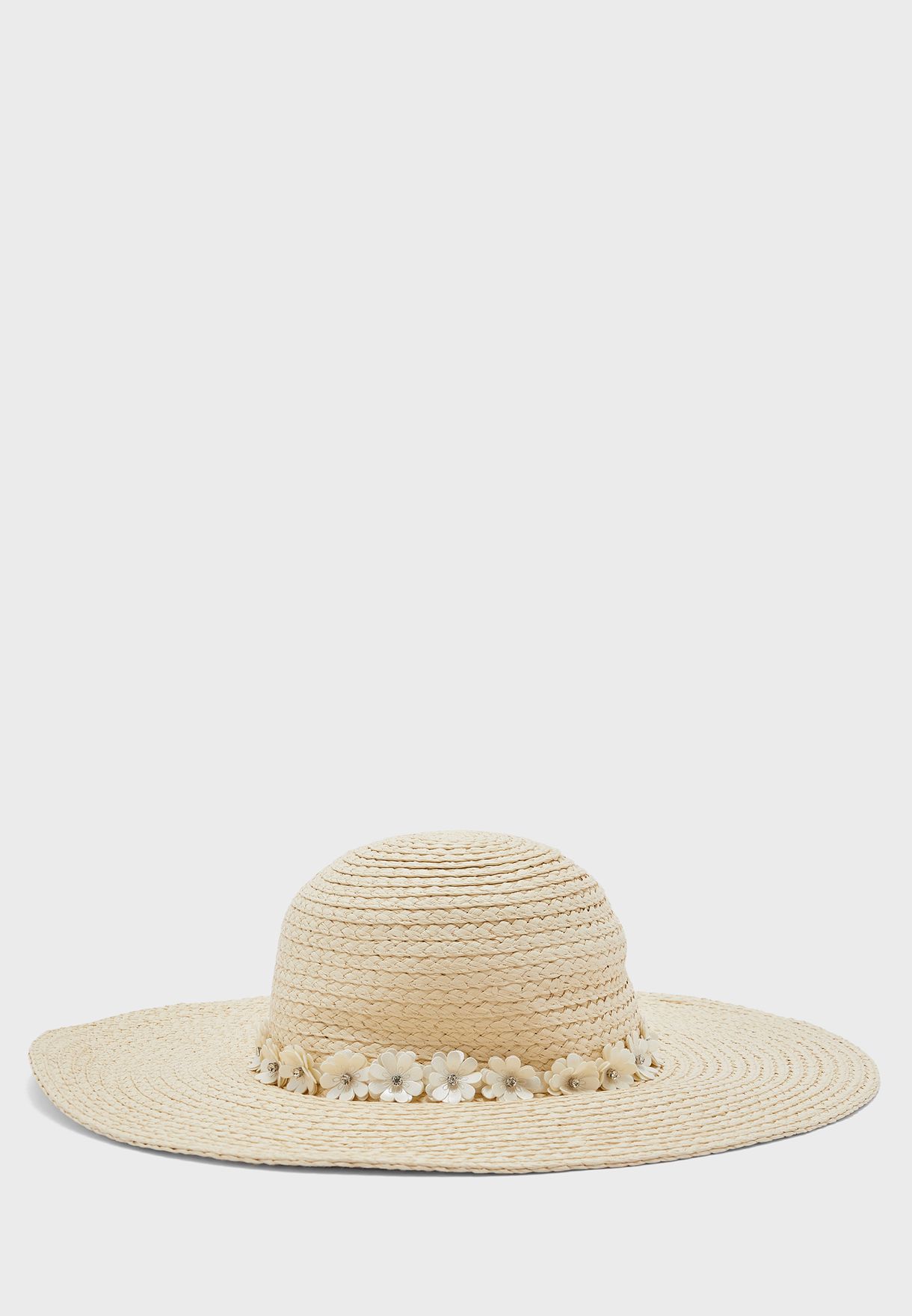 قبعة قش مزين بورود