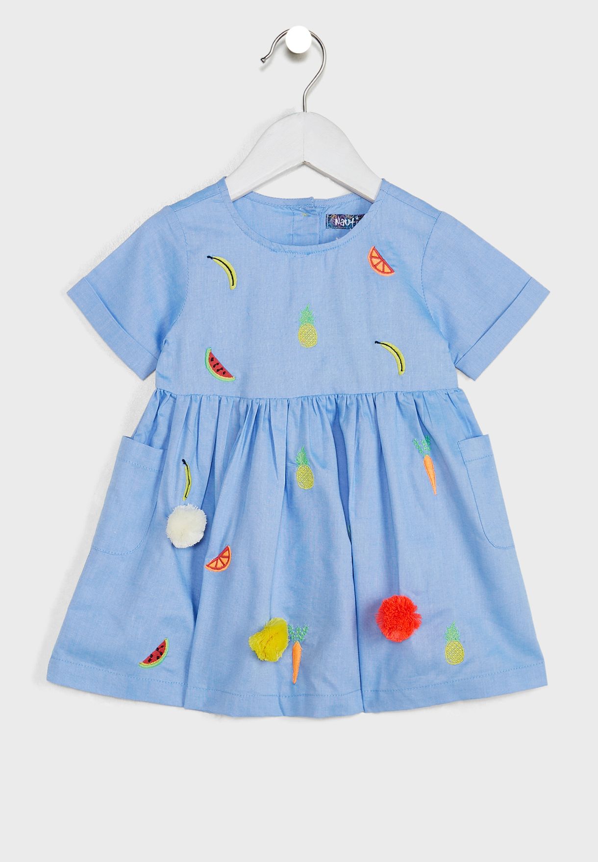  Embroidered A-Line Dress With Pom Pom Detailing