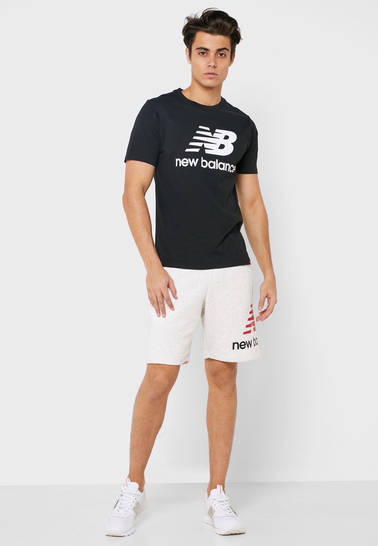 new balance essentials stacked logo shorts