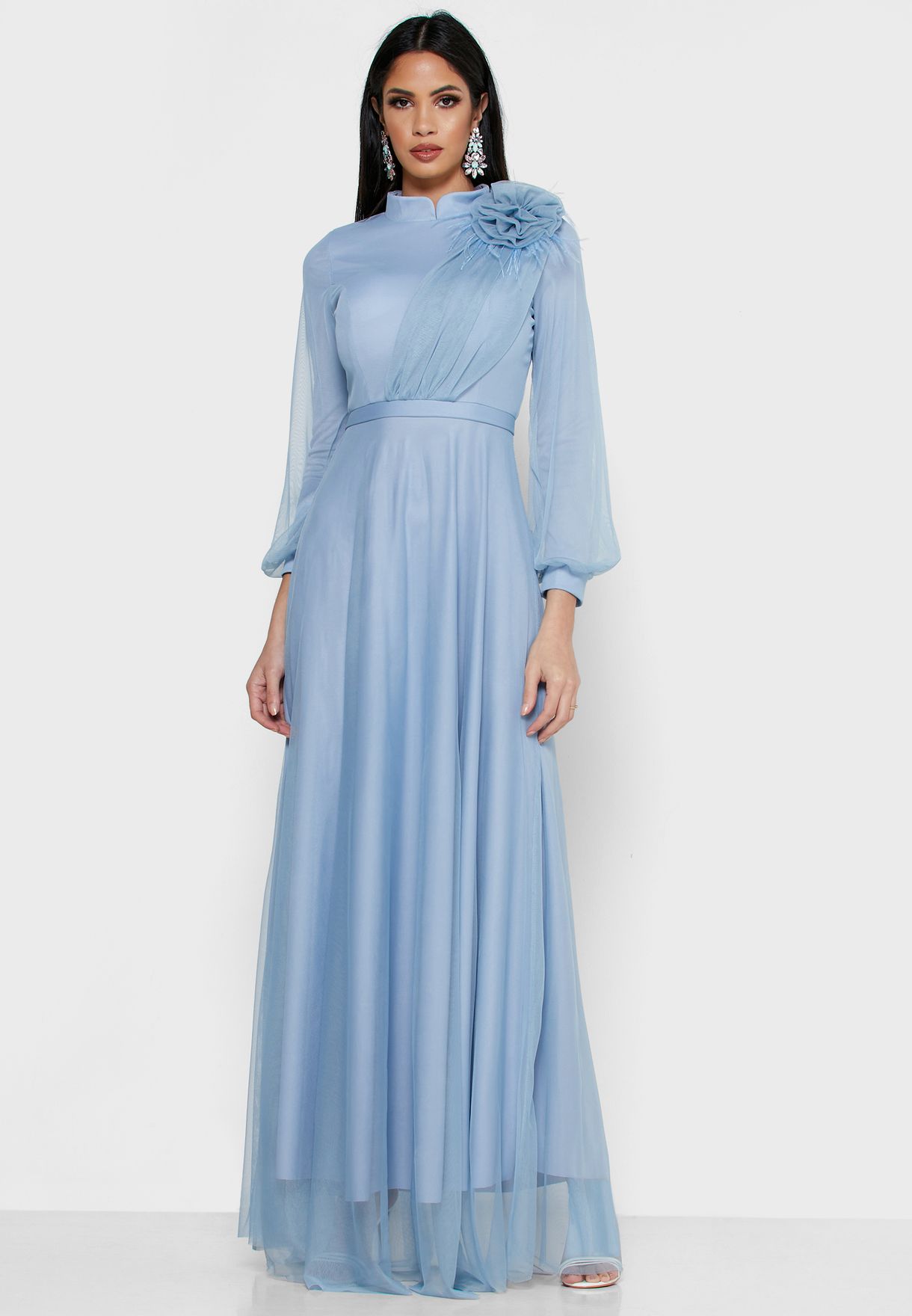 Buy Khizana blue Flower Detail One Shoulder Maxi Dress for Women in ...