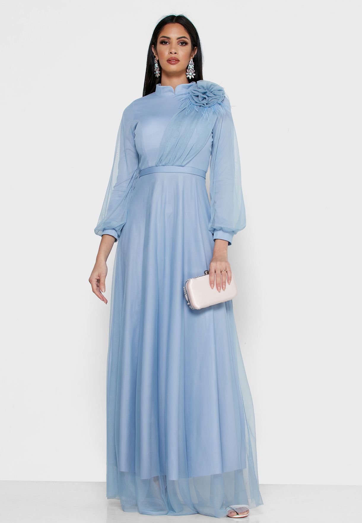 Buy Khizana blue Flower Detail One Shoulder Maxi Dress for Women in ...