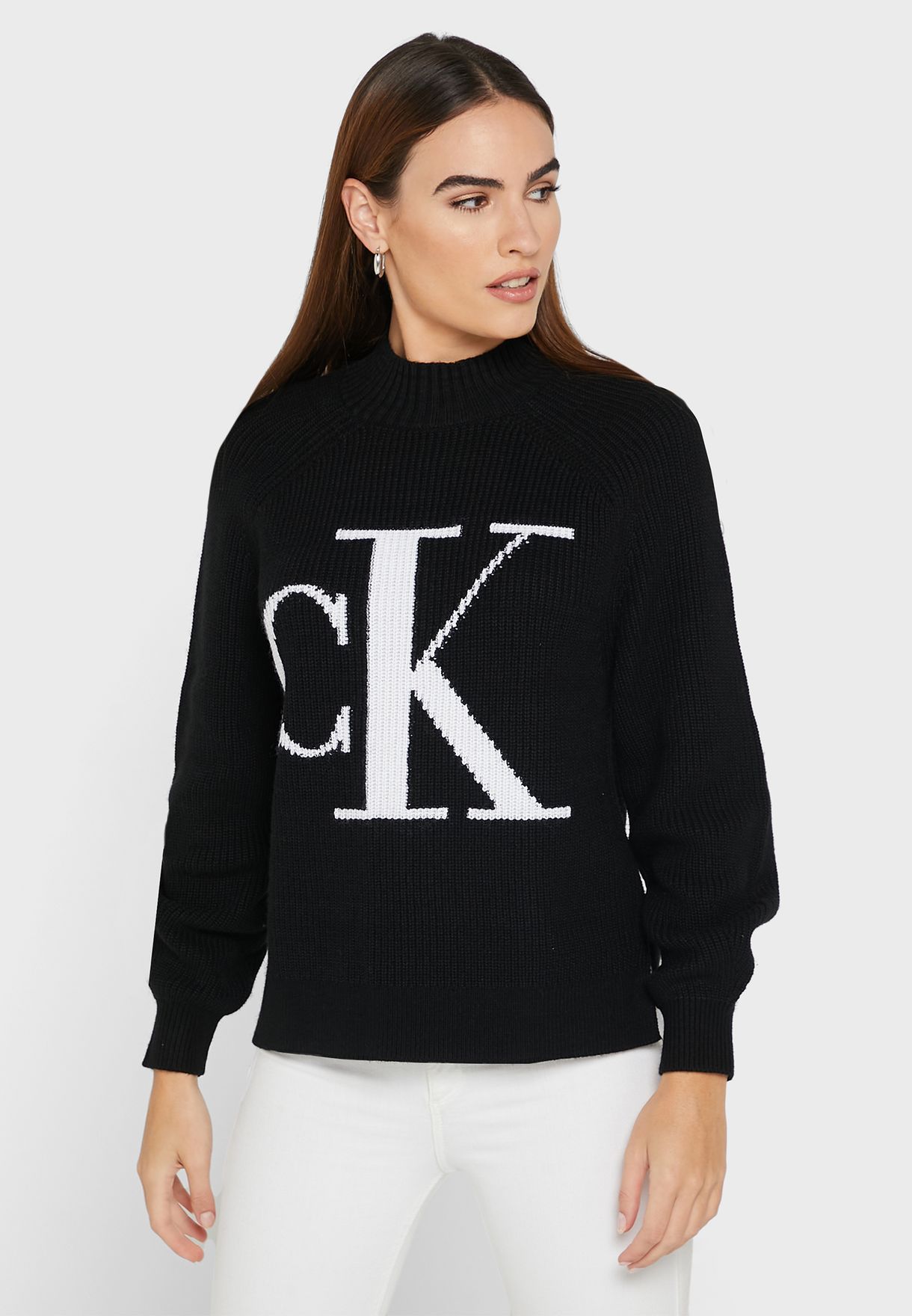 Buy Calvin Klein Jeans black Logo Round Neck Sweater for Women in Dubai ...