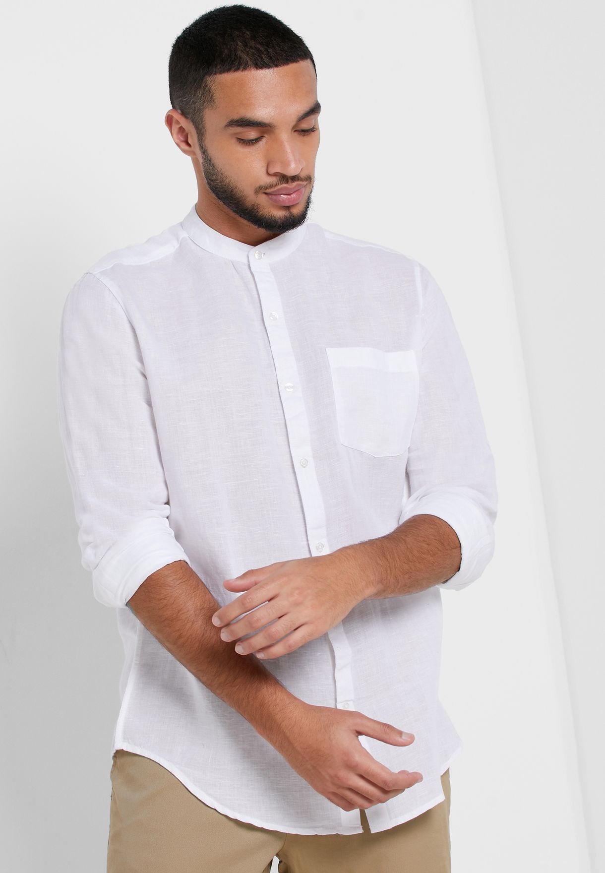 Buy Robert Wood white Collarless Linen Shirt for Men in Riyadh, Jeddah