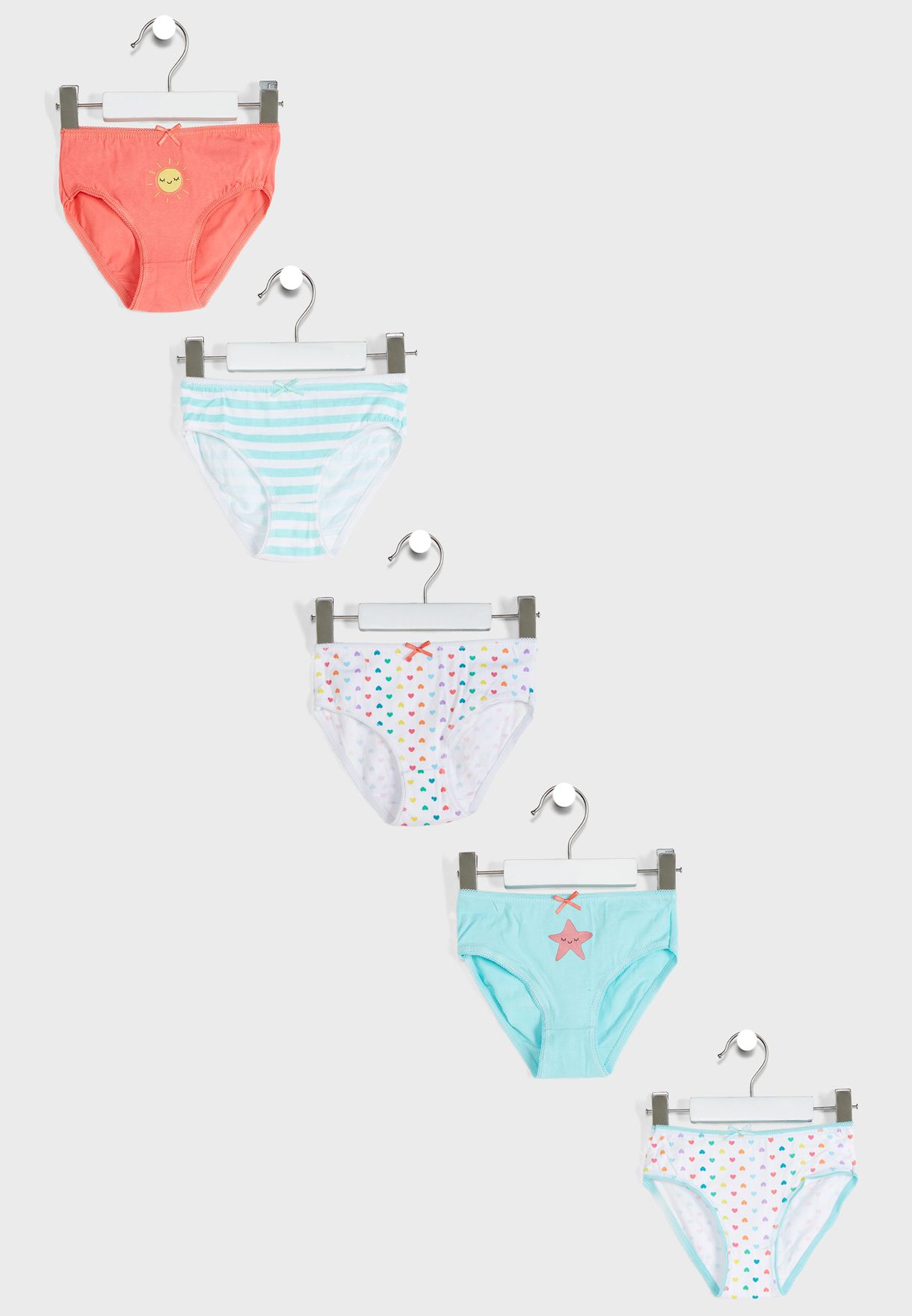 Kids 5 Pack Hearts Stripes Knickers