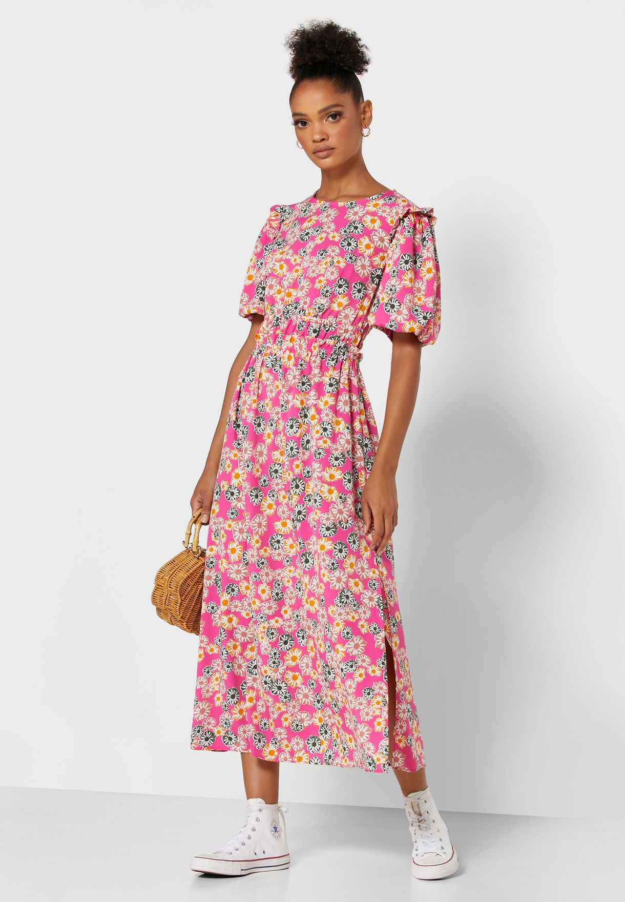 Buy Topshop prints Floral Print Puff Sleeve Pleated Dress for Women in ...