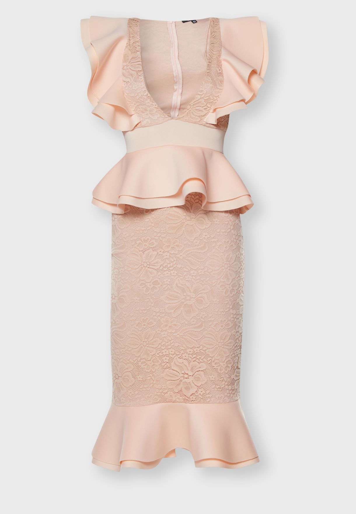 pink lace ruffle dress