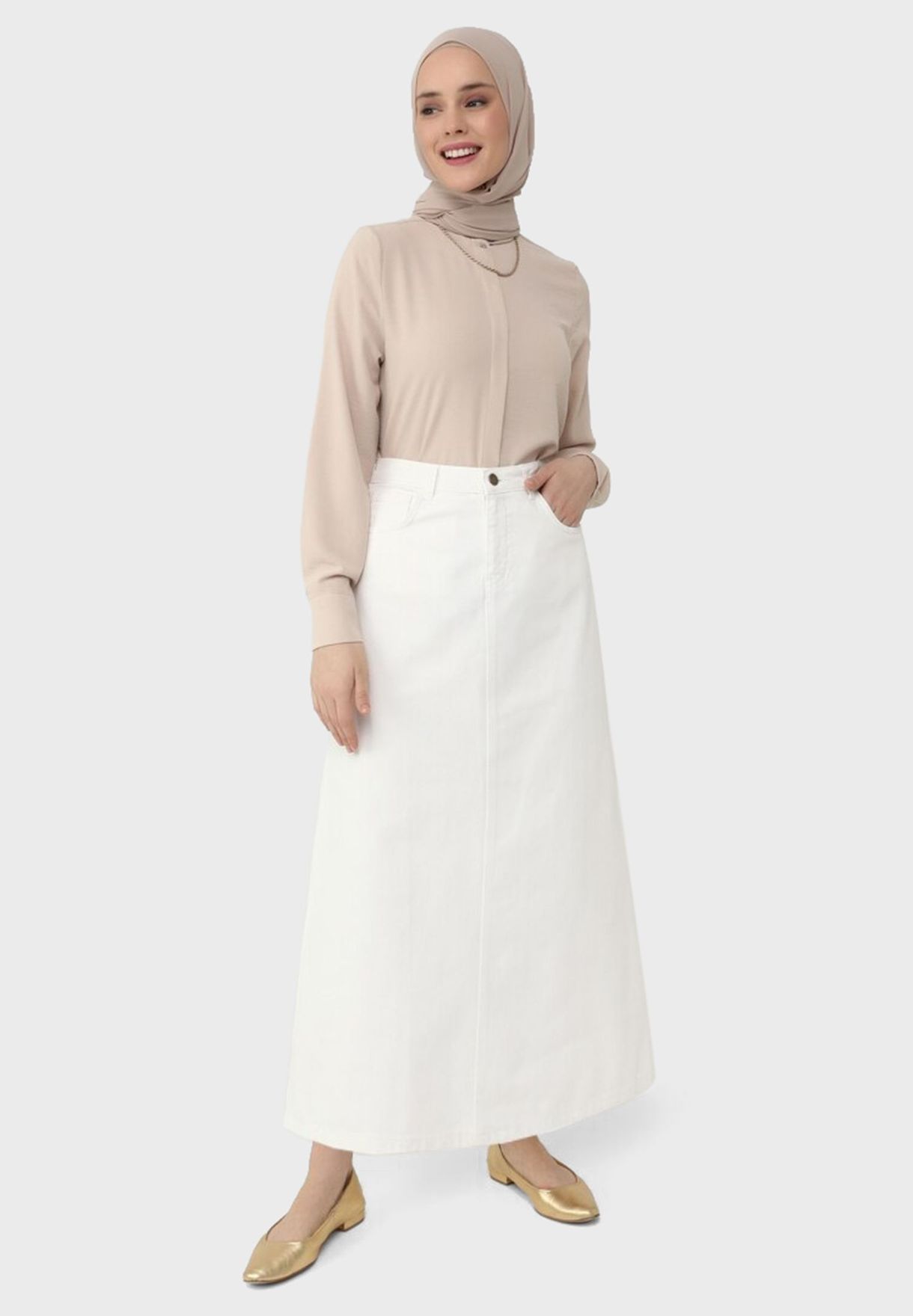 Buy Refka By Modanisa white Belt Detail Maxi Skirt for Women in Dubai ...