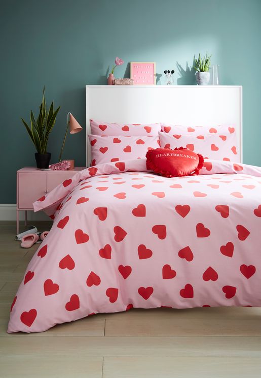 مجموعة أغطية سرير بطبعات قلوب 230 سم x 220 سم