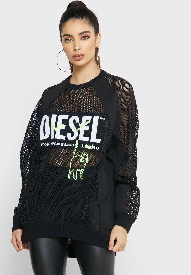 Buy Diesel black Portia Longline Contrast Trim Sweater for Women