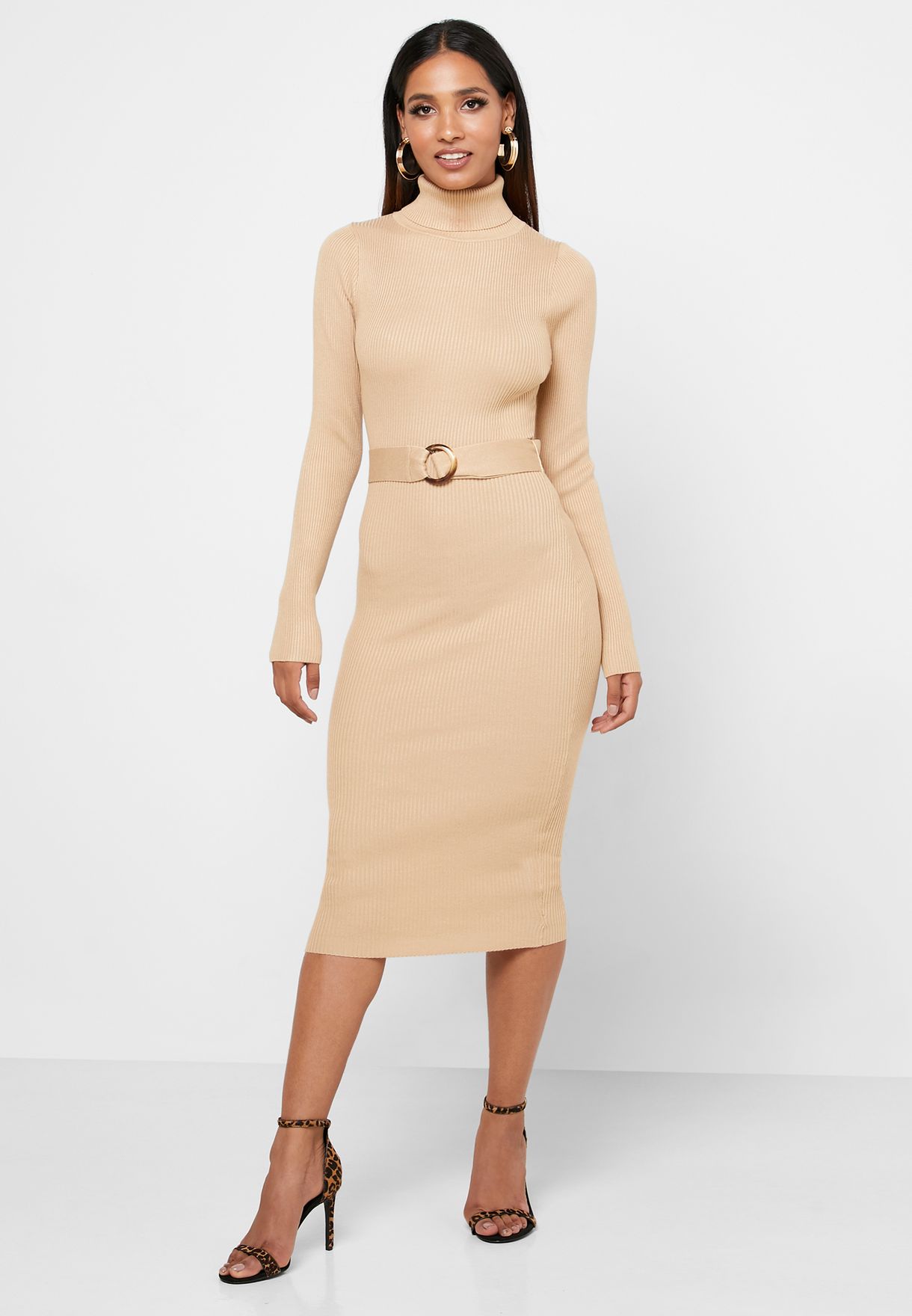 Buy Missguided beige Belted Roll Neck ...