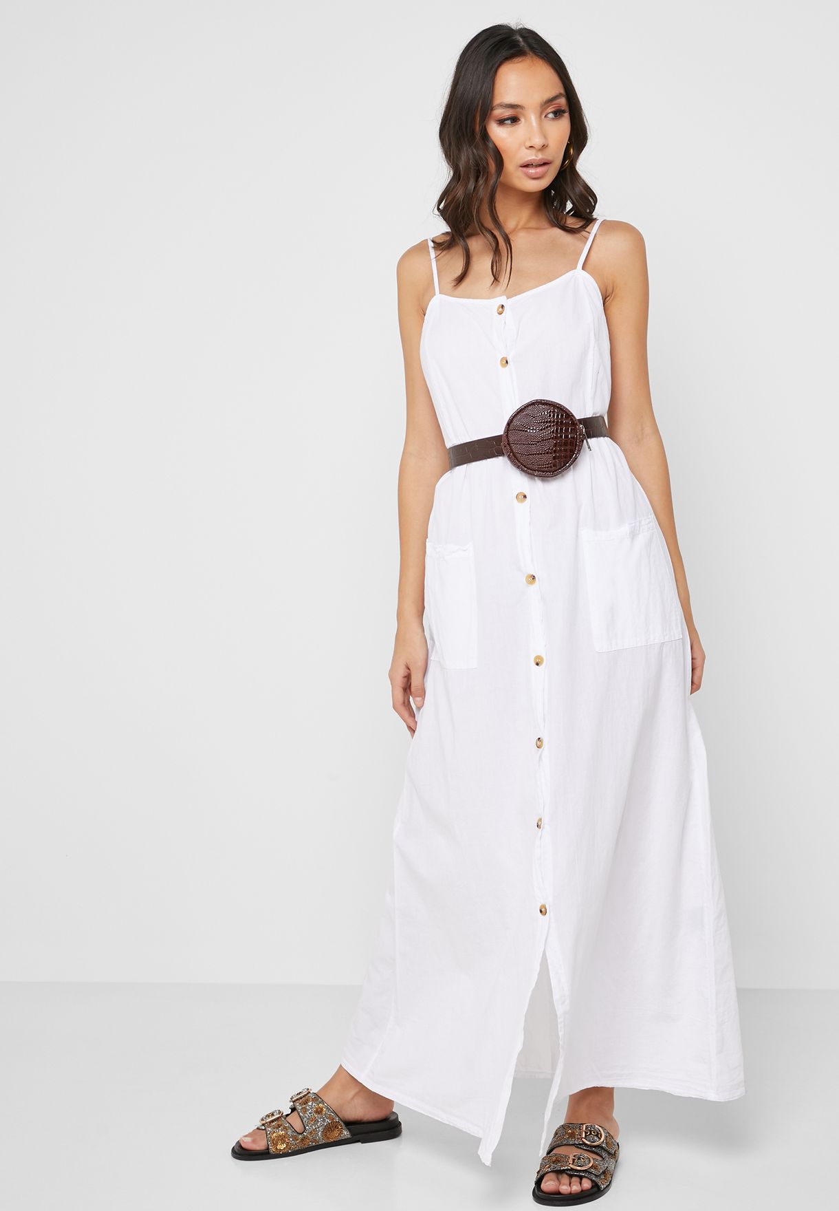 white button down maxi dress