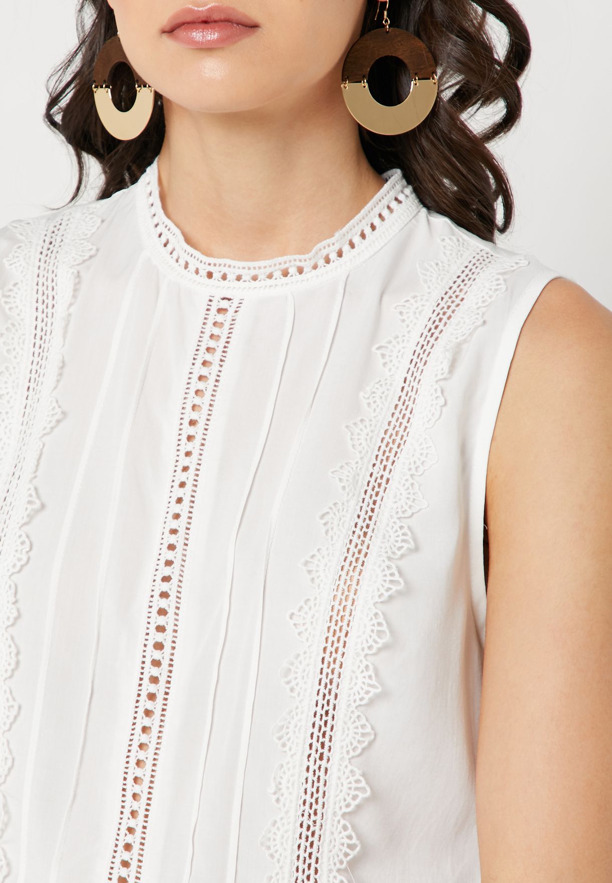 Buy Forever 21 white Eyelet Crochet Mock Neck Top for Women in Dubai