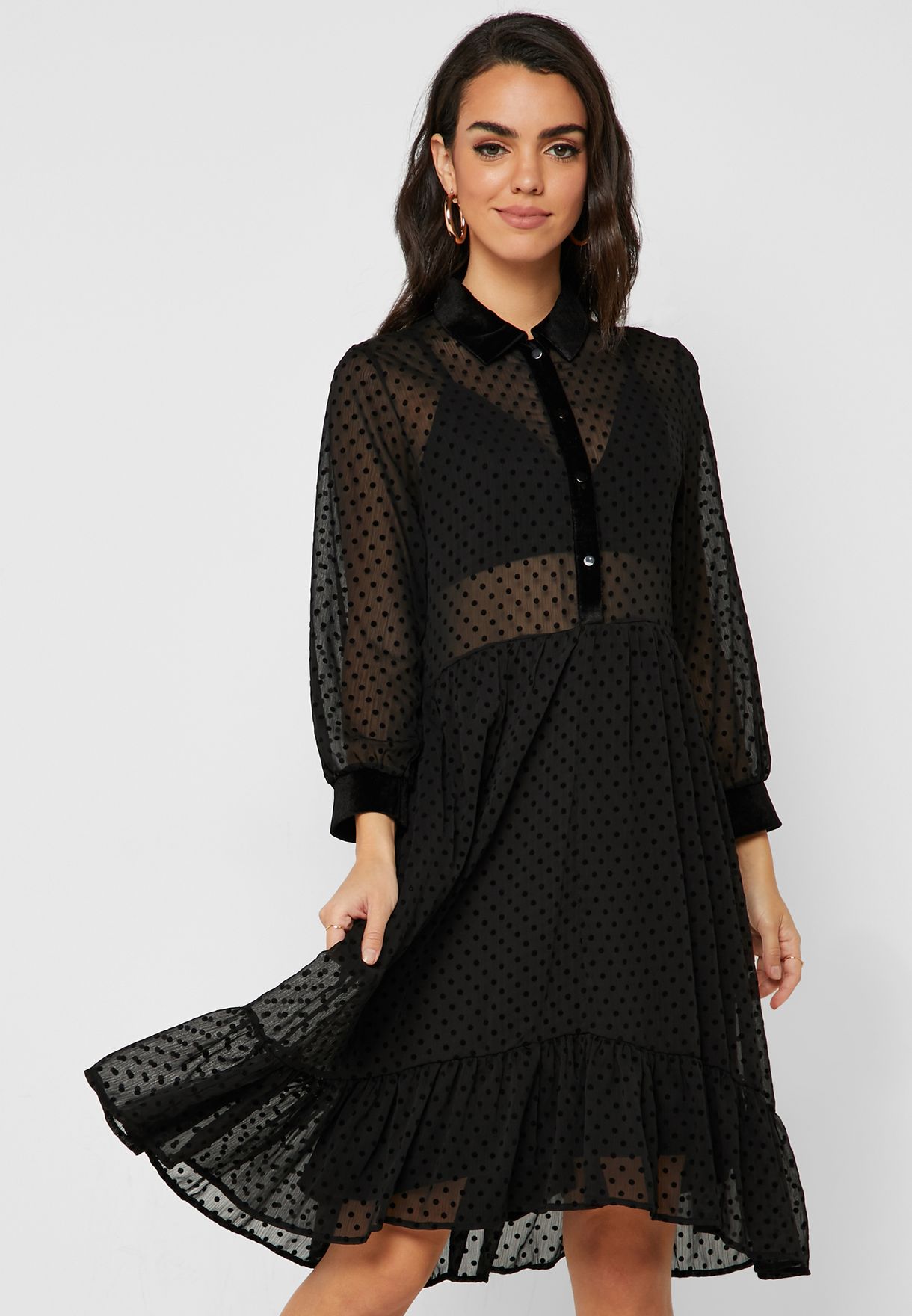 polka dot sheer shirt dress