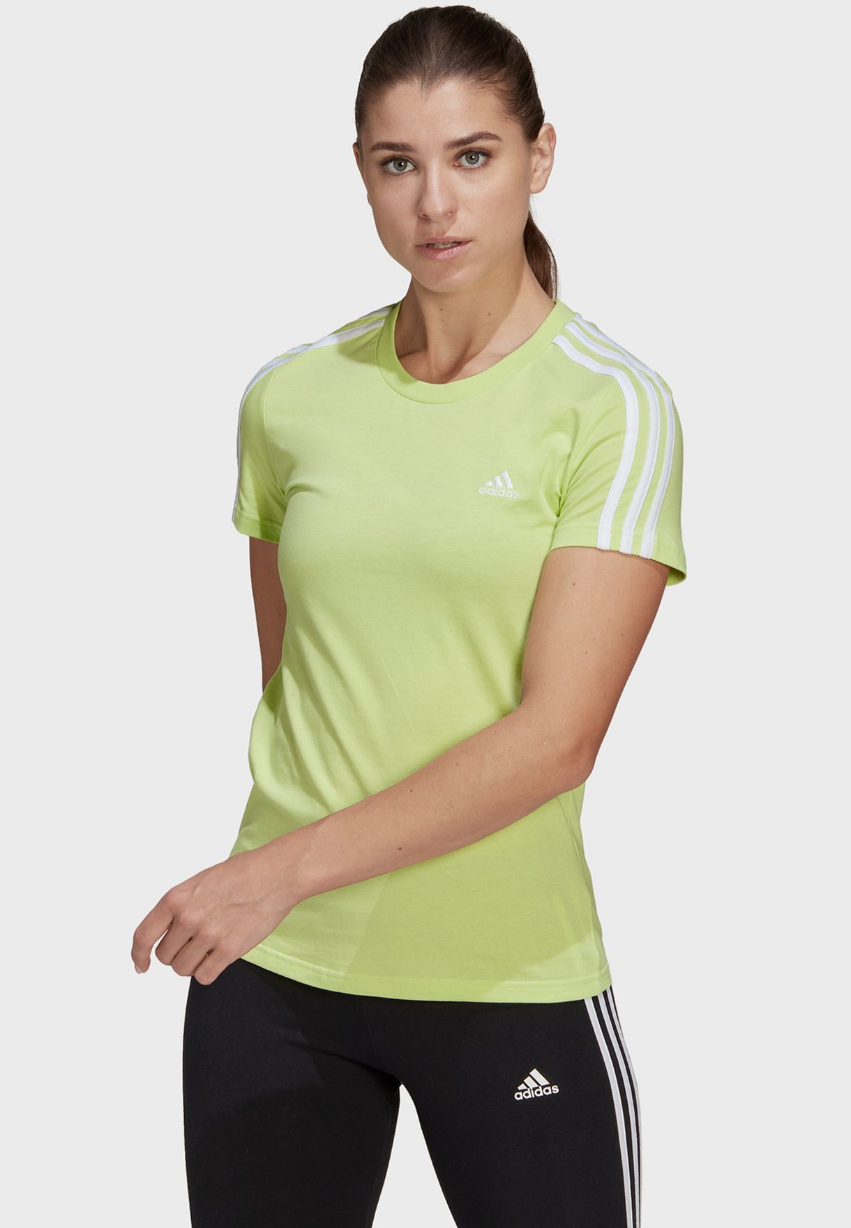 adidas 3 stripe t shirt women's green