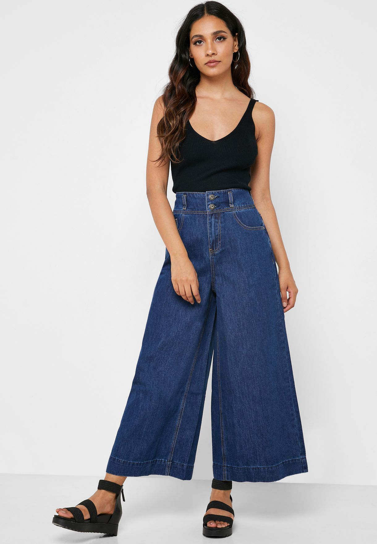 high waisted jeans double button