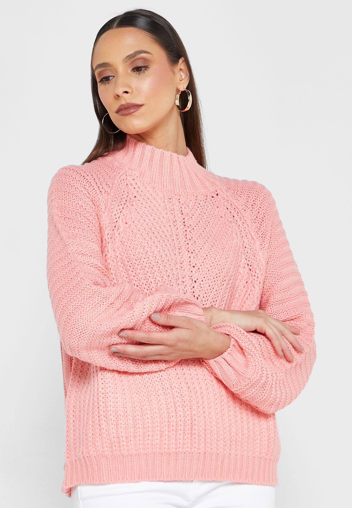 Solid Balloon Sleeve Sweater