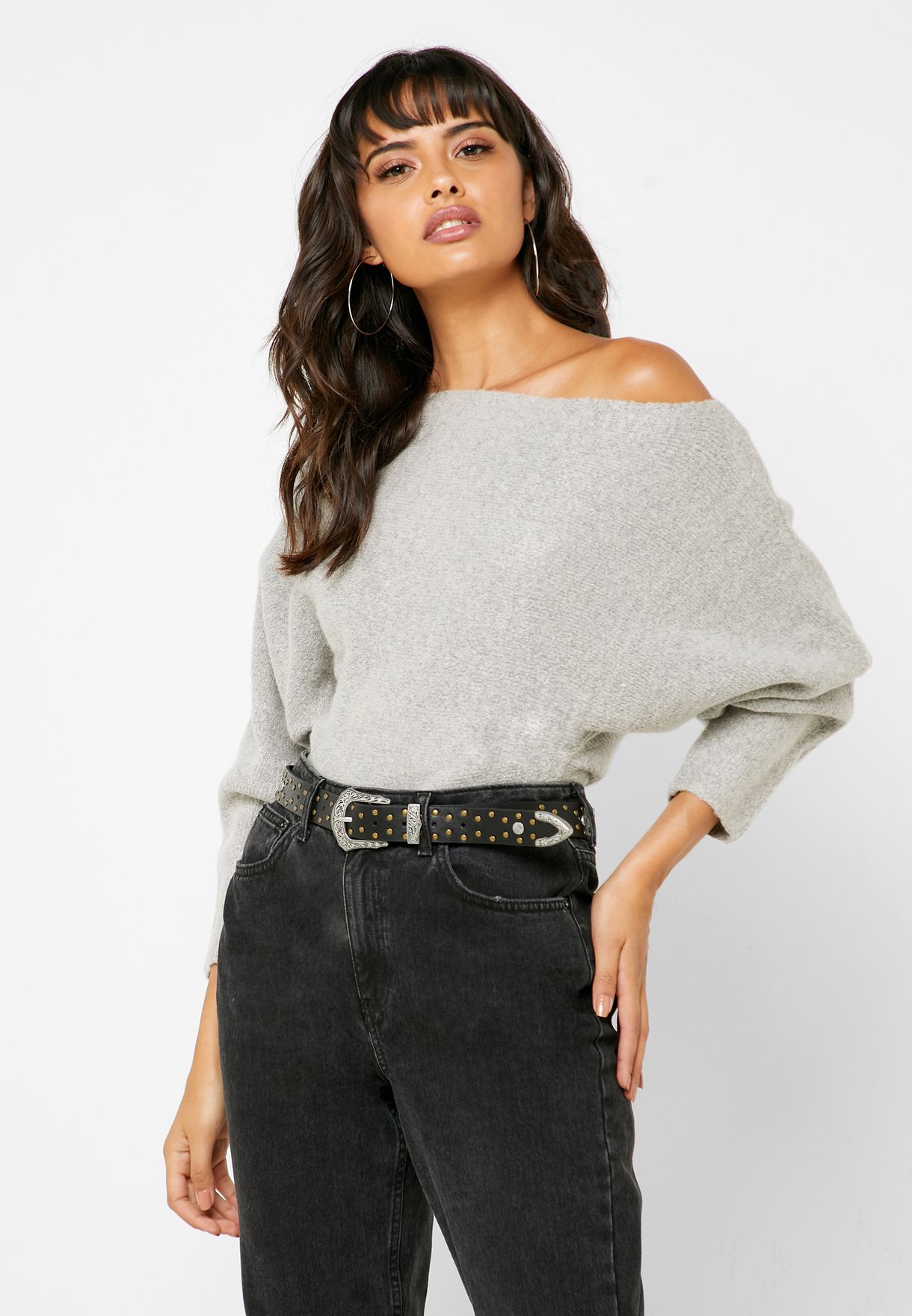 one shoulder knitted sweater