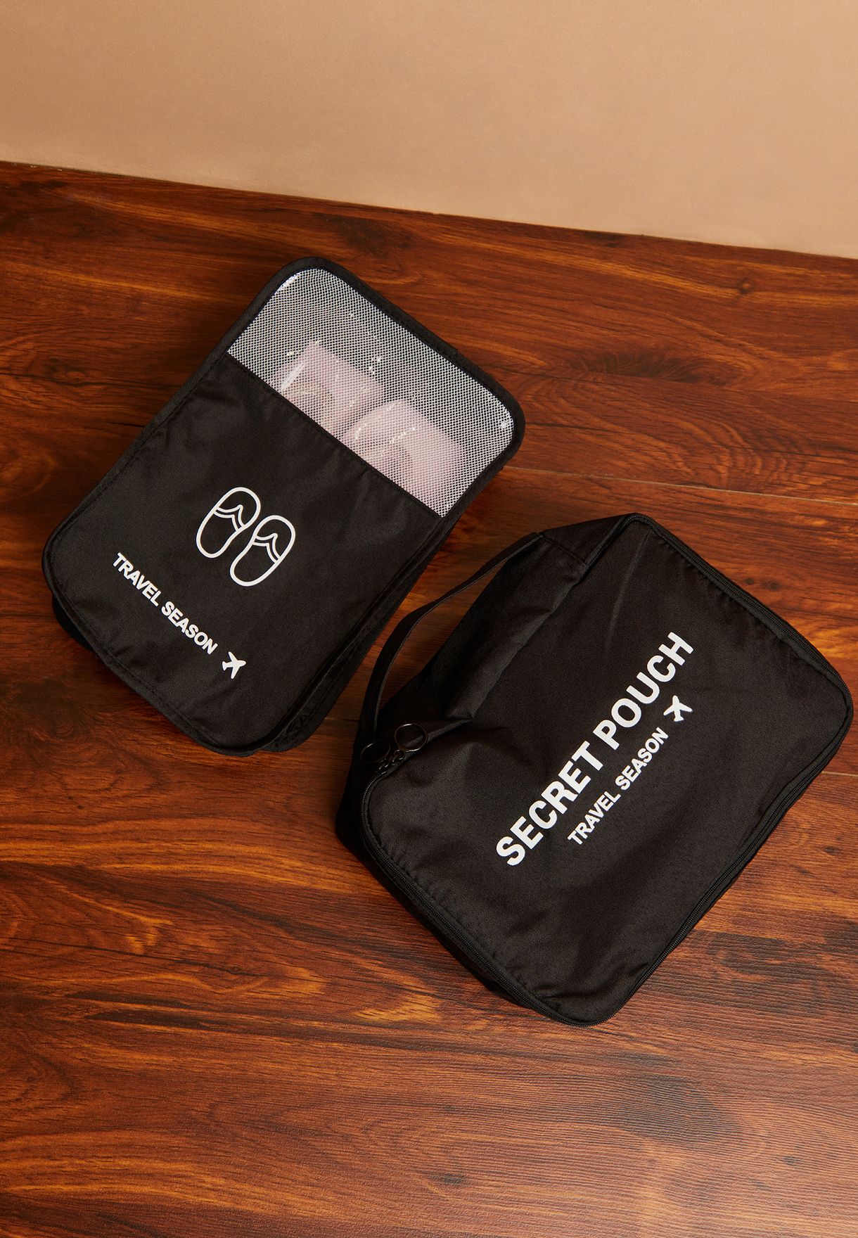 Black Set Of 7 Travel Organizer Packing Bags