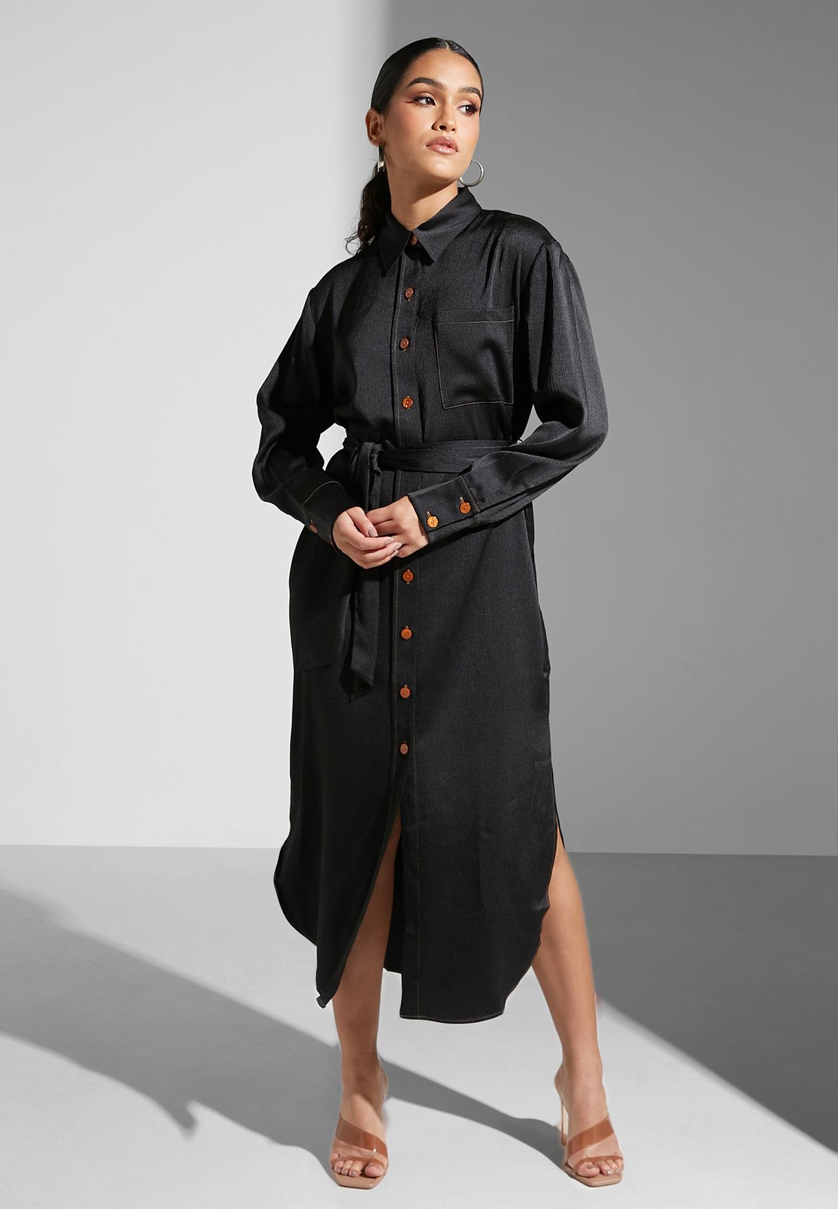 belted button down shirt dress