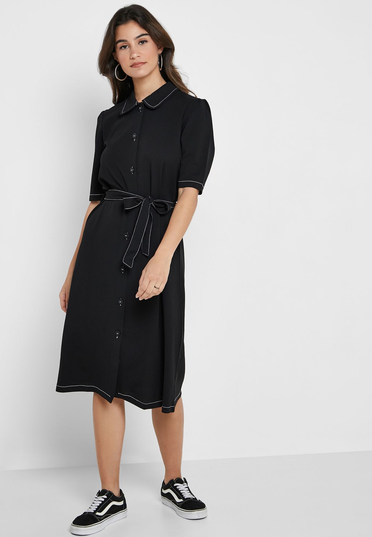 black tie waist shirt dress