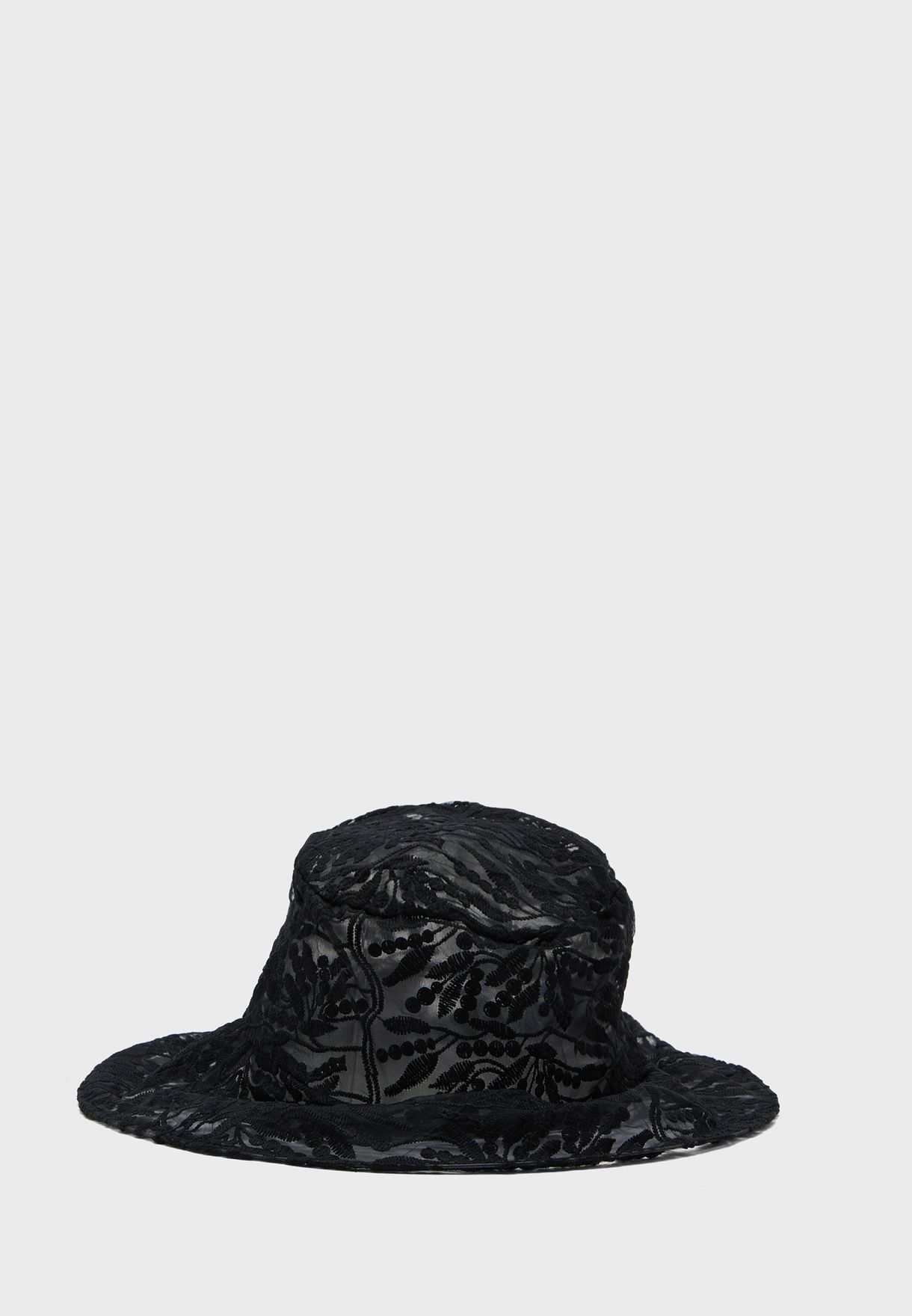 black sheer bucket hat