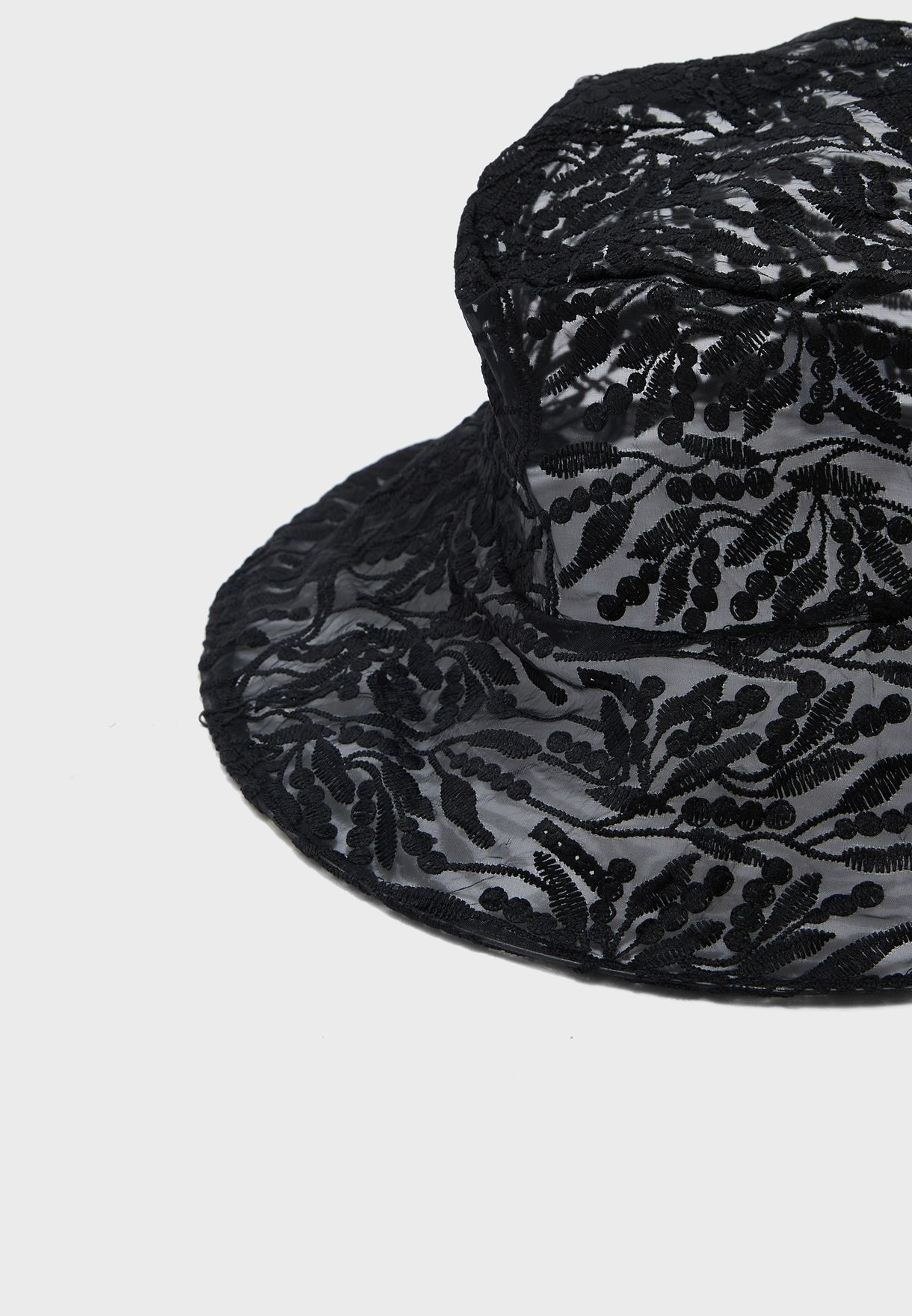 black sheer bucket hat