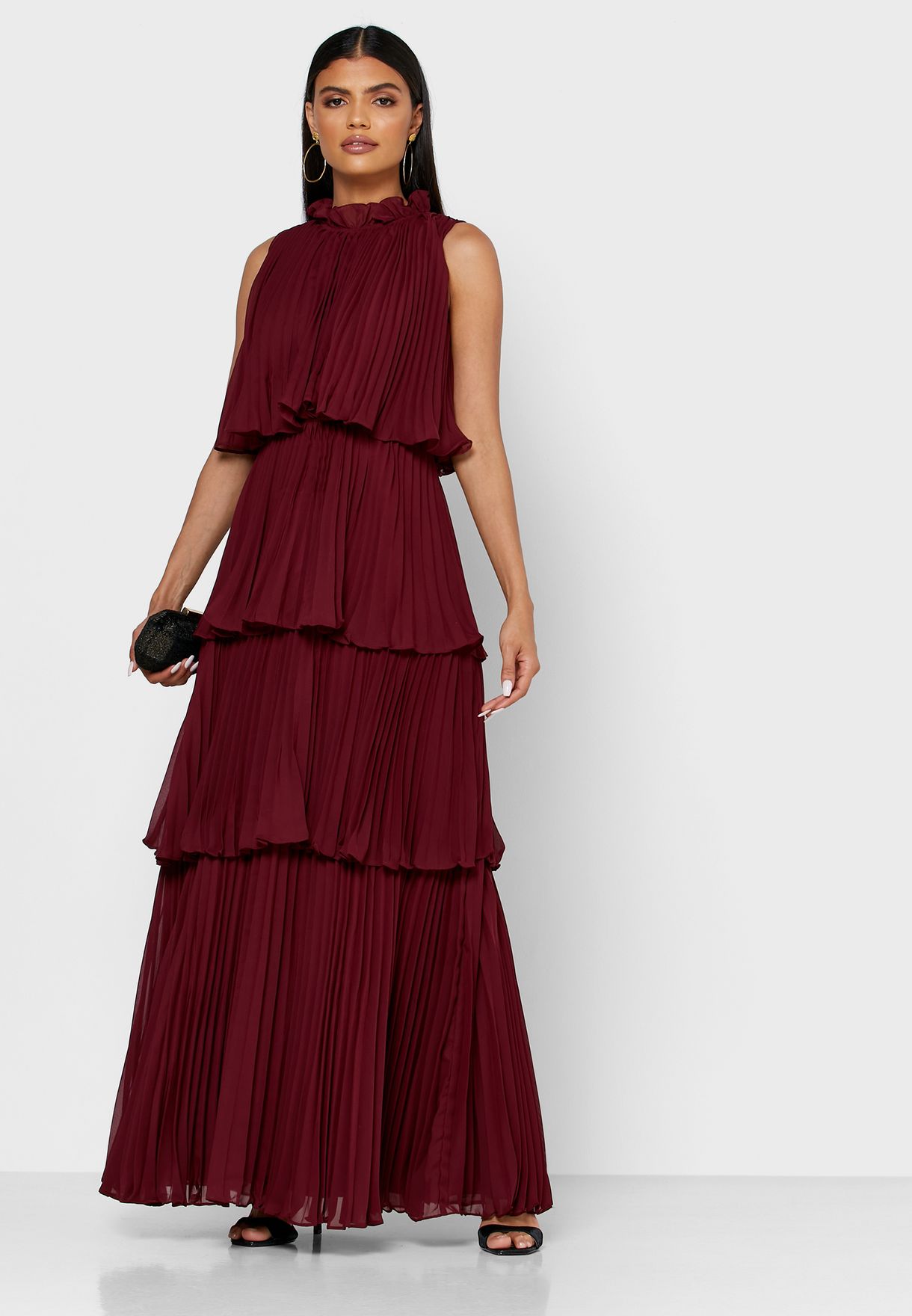 Buy True Decadence burgundy Layered Plisse Dress for Women in MENA ...