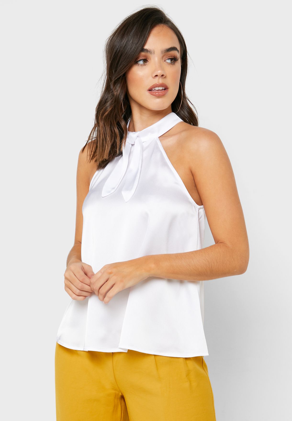 white satin halter top