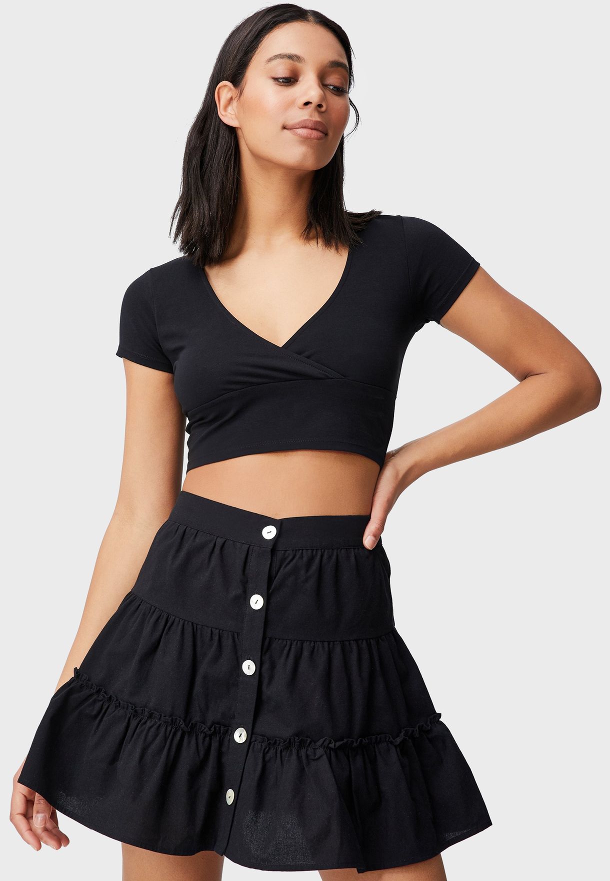 Buy Cotton On black Tiered Mini Skirt for Women in Dubai, Abu Dhabi