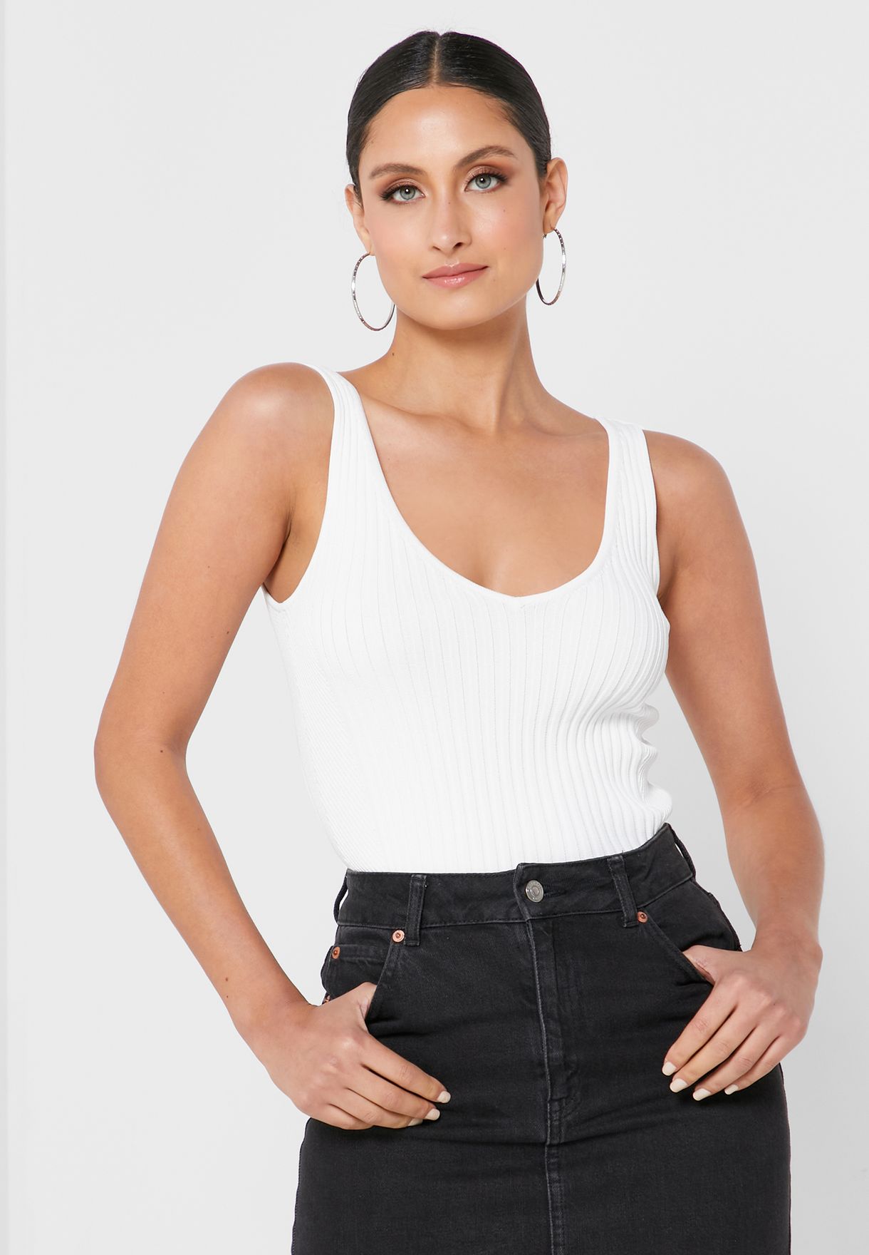 Buy Calvin Klein white Ribbed Cami Top for Women in Dubai, Abu Dhabi
