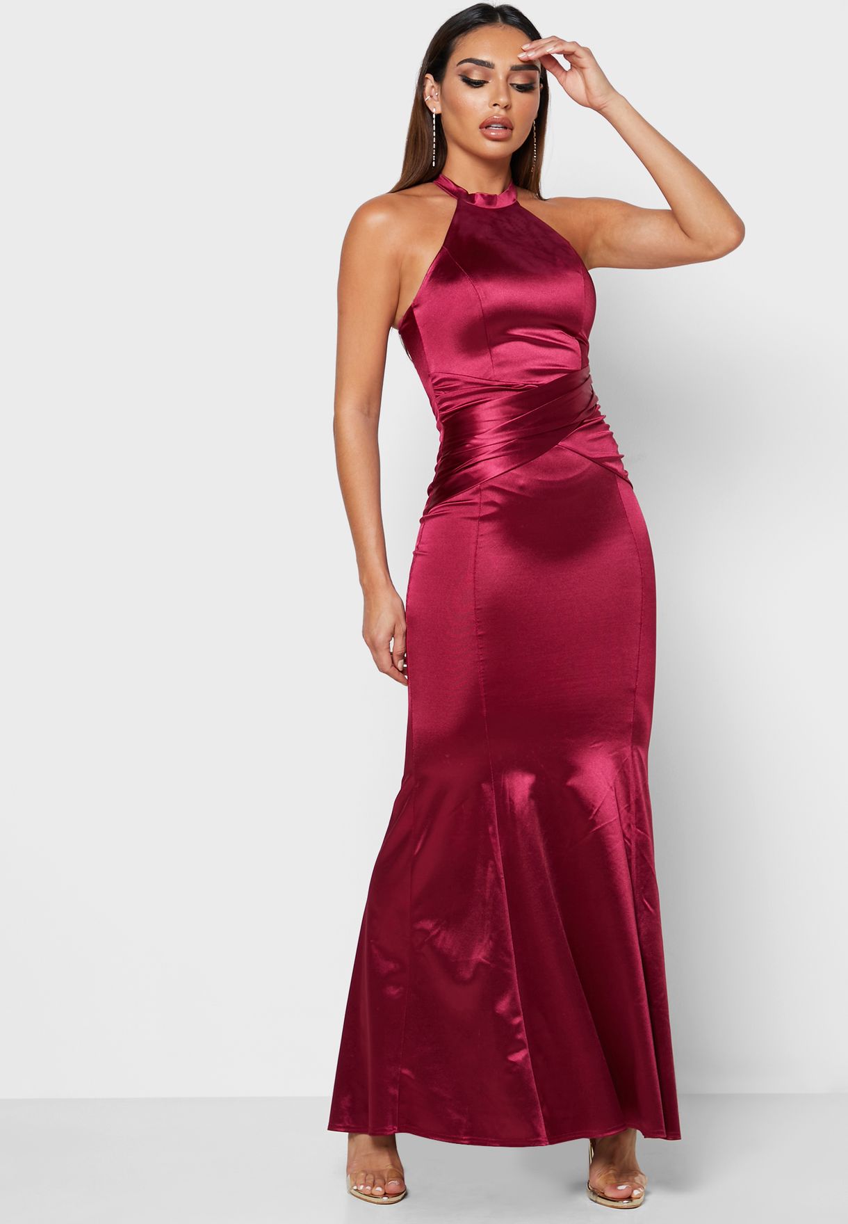 lipsy halter satin panel maxi dress