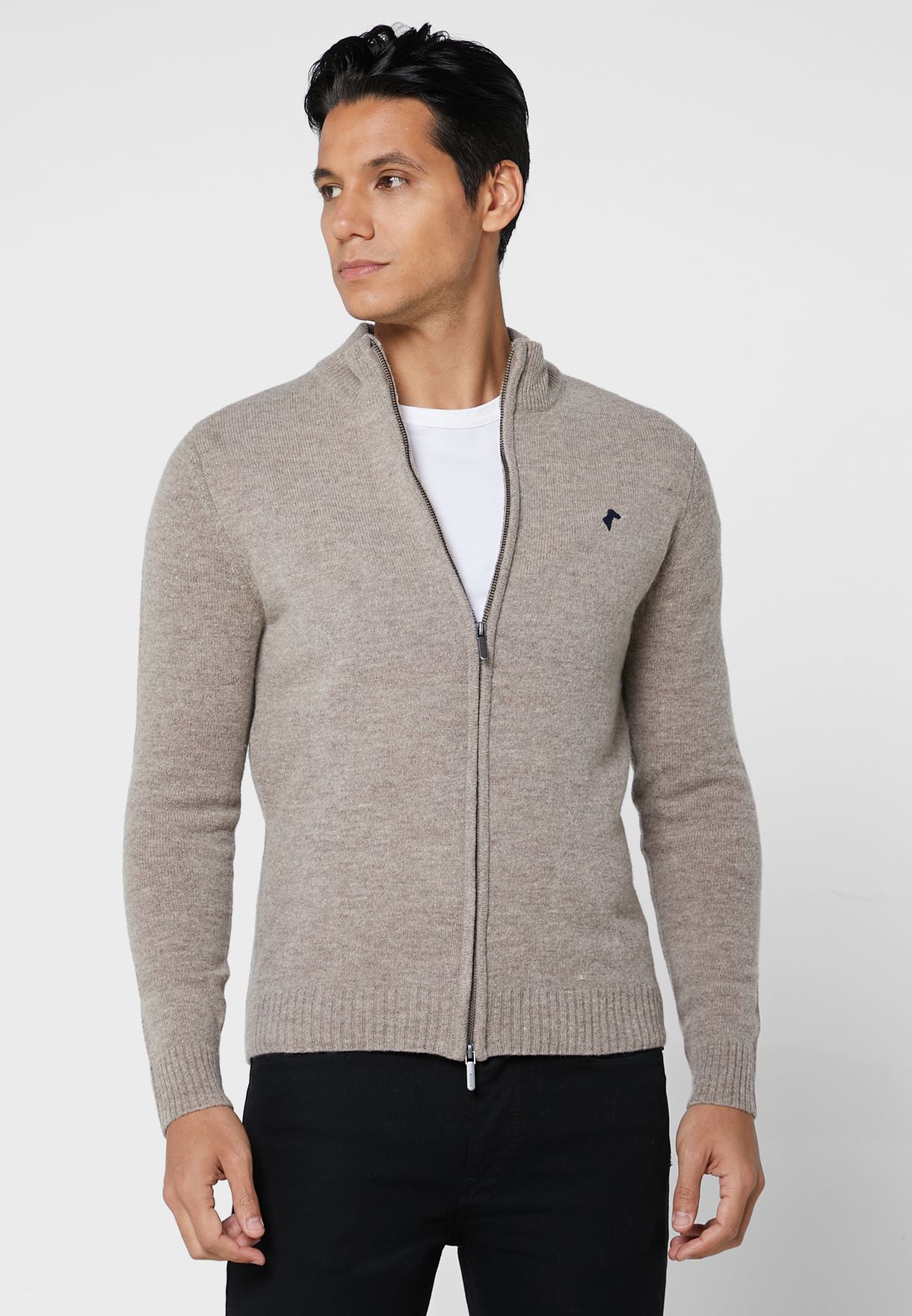 Buy Sacoor Brothers beige Knitted Zip Through Cardigan for Men in Dubai ...