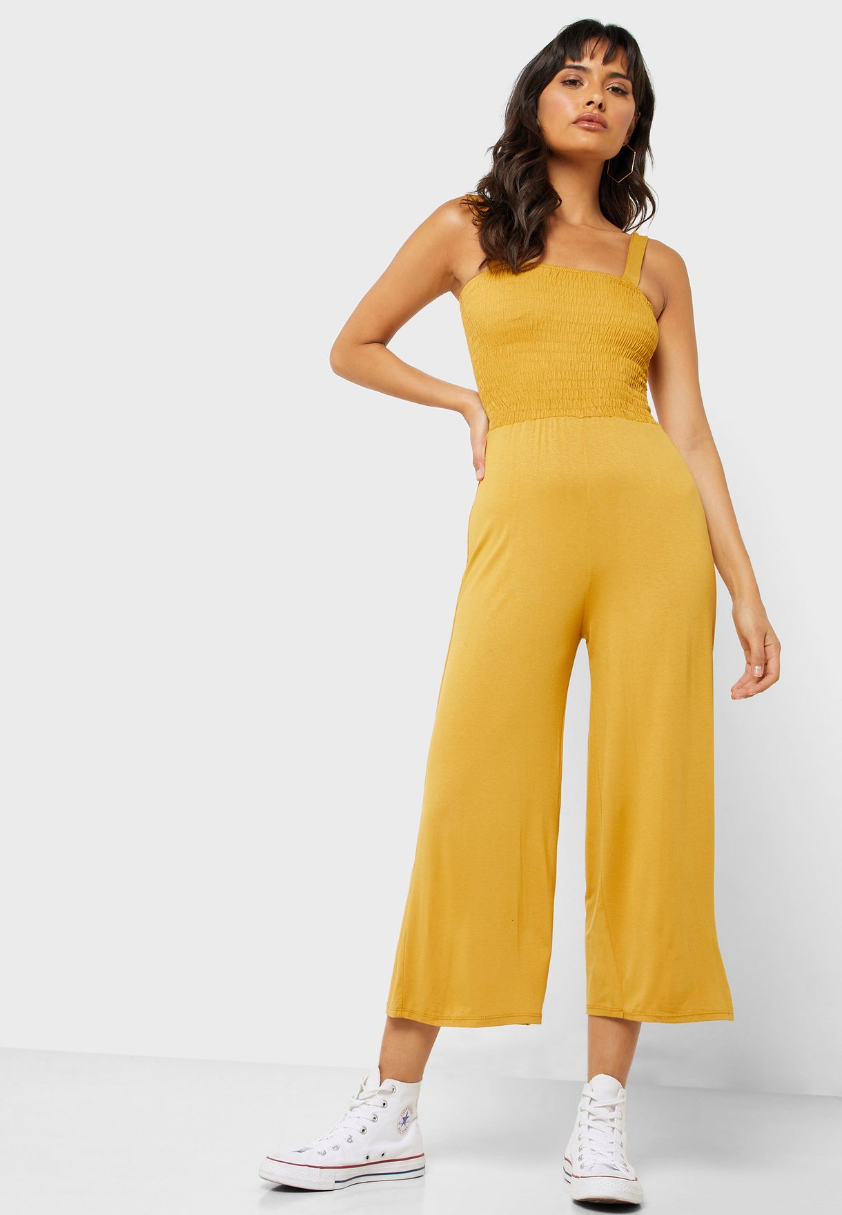 smocked cropped jumpsuit