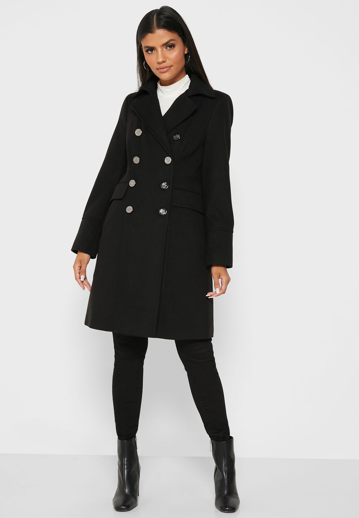 Buy Wallis black Double Breasted Longline Coat for Women in Dubai, Abu Dhabi