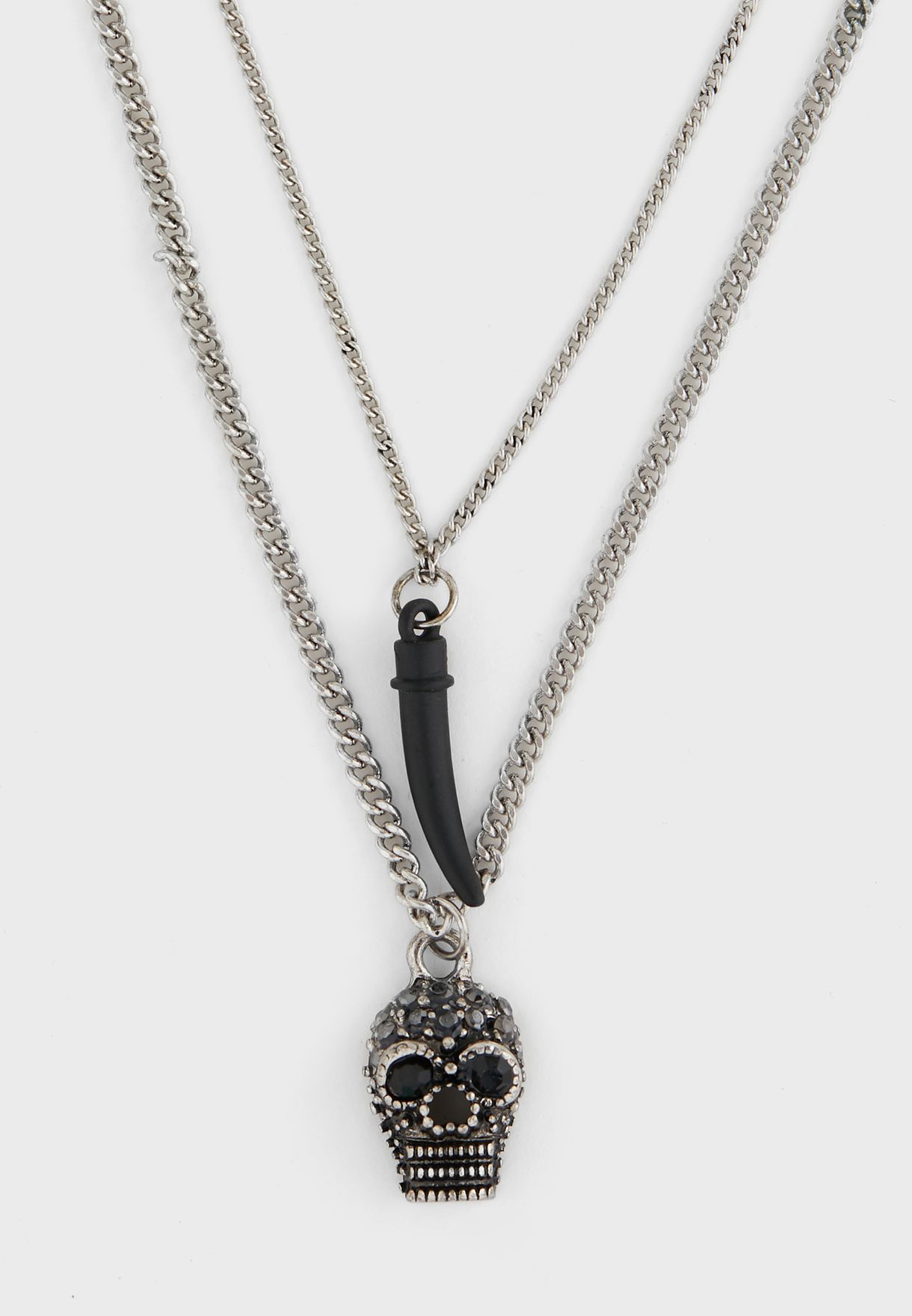 Skull And Horn Layered Necklace